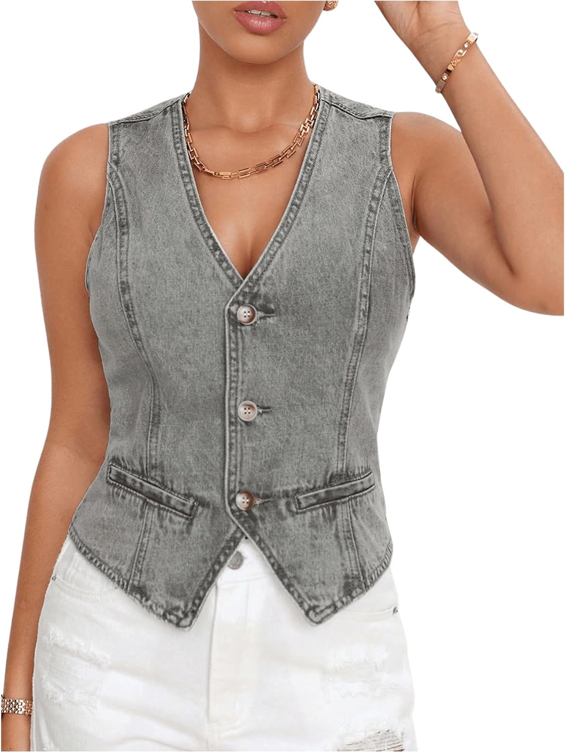 Plus Size Denim Vest Women's SHENHE Women's Plus Size Graphic V - Main Image