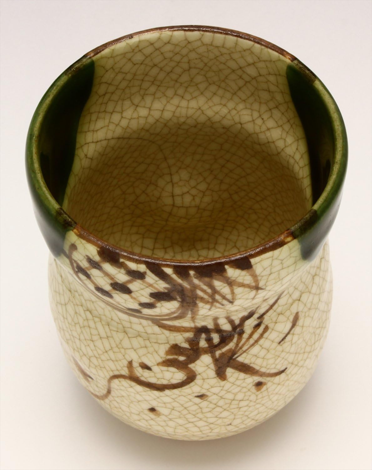 Seto Ware 007-0017 Rokubei Kato Tea Cup Large Oribe Window Crane Made in Japan