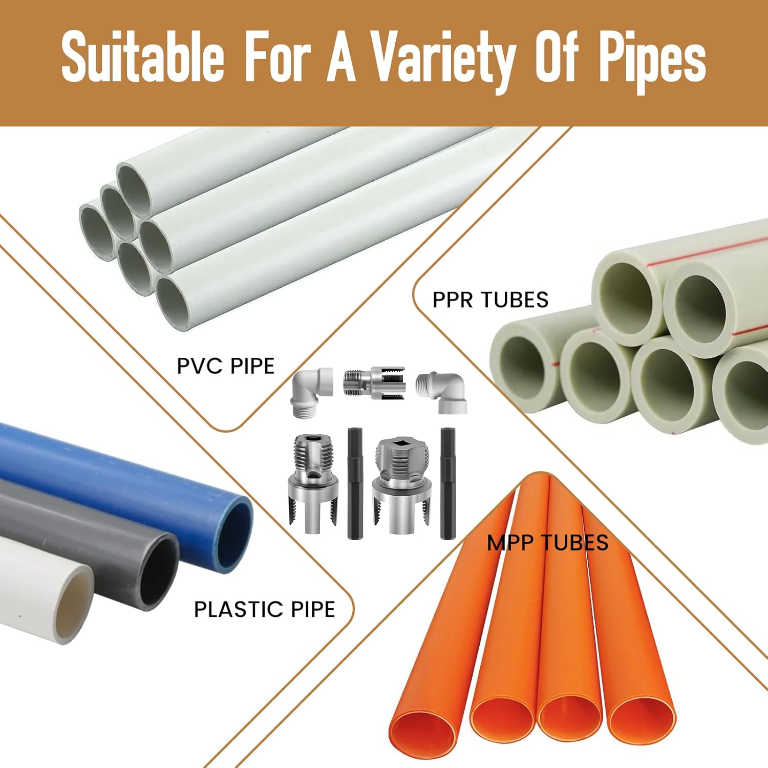 2Pcs 1/2" & 3/4" Thread Cutting Tool | Carbon Steel Internal & External Thread Cutting Tool with Seal Tape & Gloves | Electric Drill Compatible | For PVC Pipe DIY Repairs