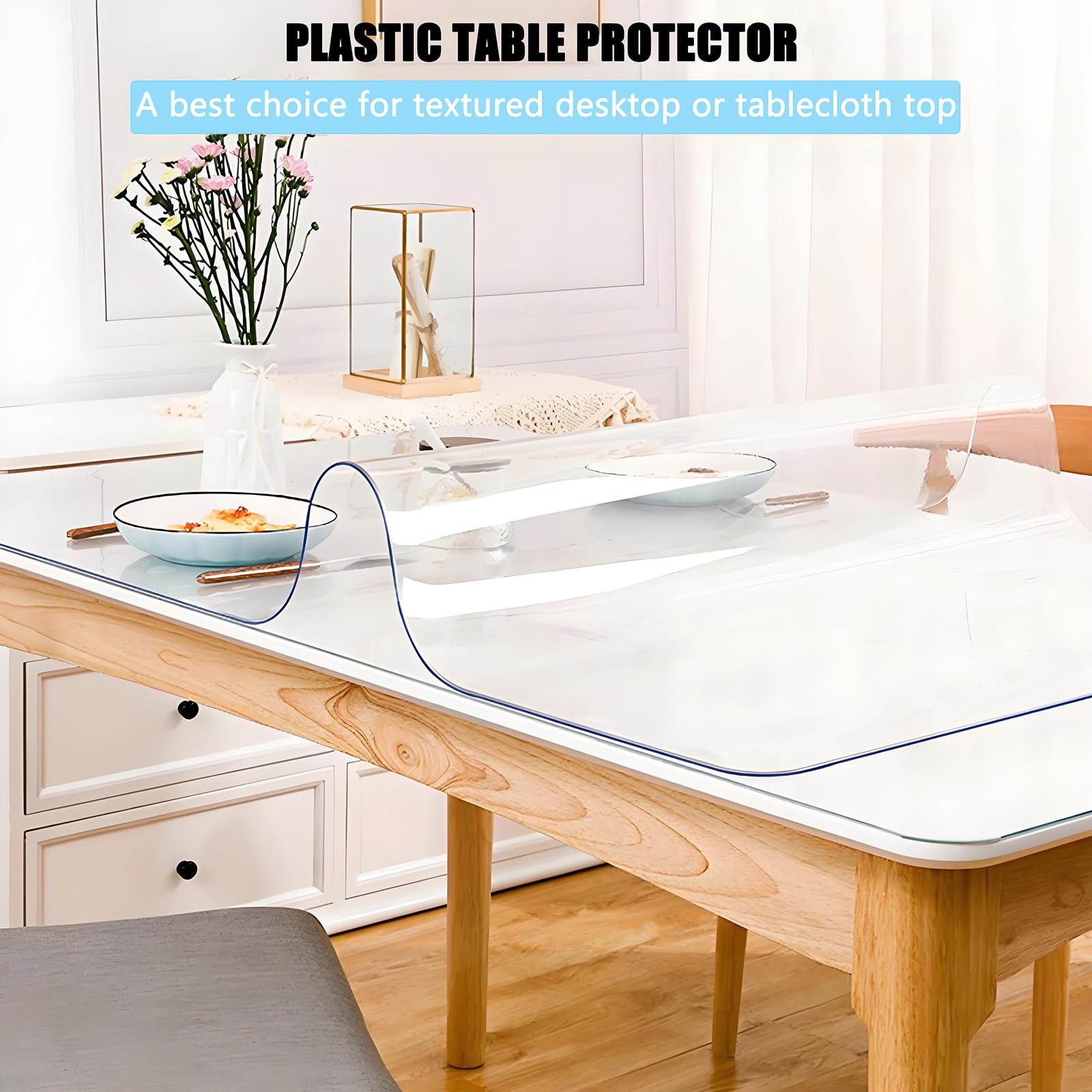 Protezione Trasparente per Tavolo da 55x58 Pollici, Cuscinetto Isolante in plastica da 1,5 mm di Spessore, Tappetino Antiscivolo in PVC per scrivania, Facile da Pulire per mobili,