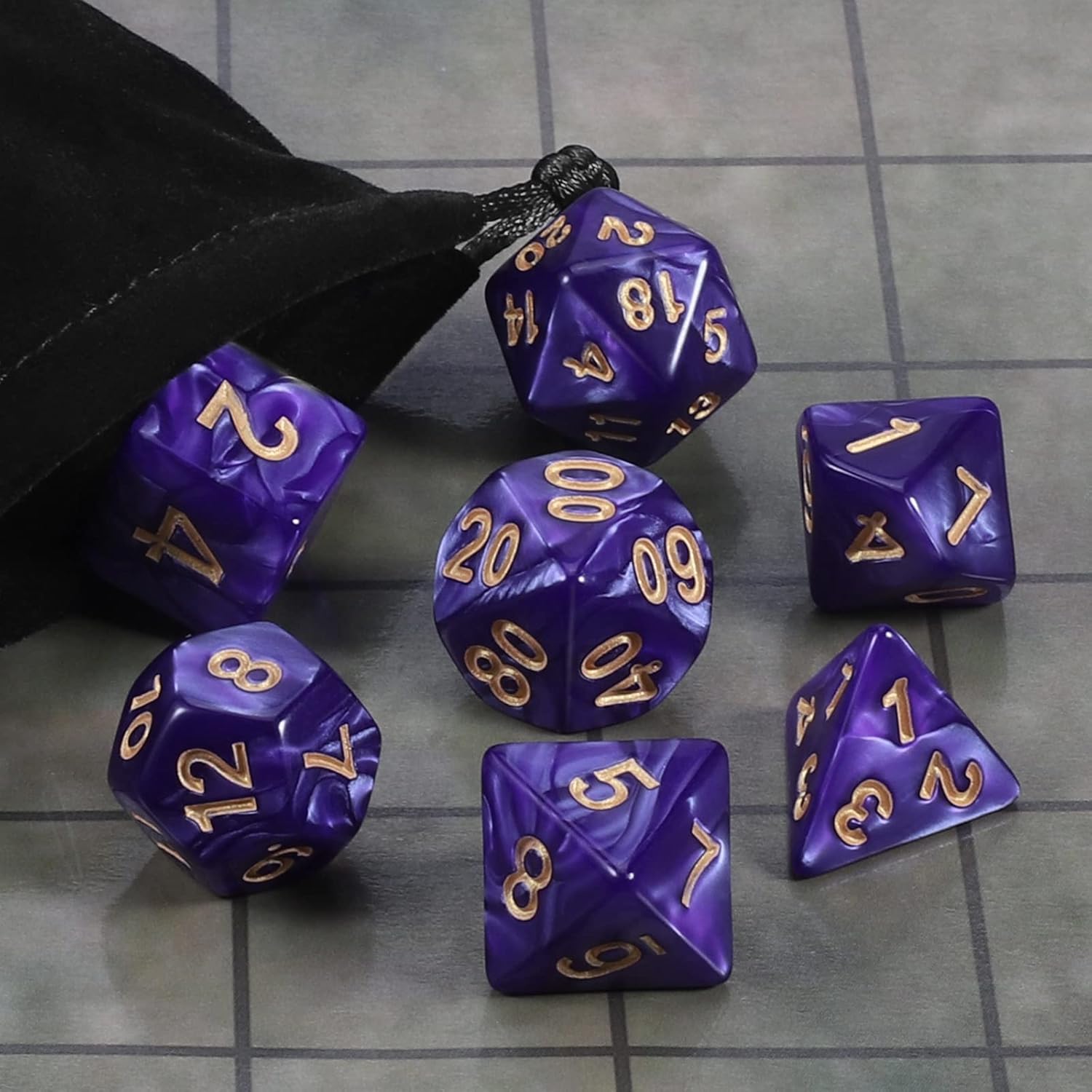 CiaraQ DND Polyhedral Dice Set with Dice Bag for Dungeons and Dragons RPG MTG Role Playing Table Games (Purple)