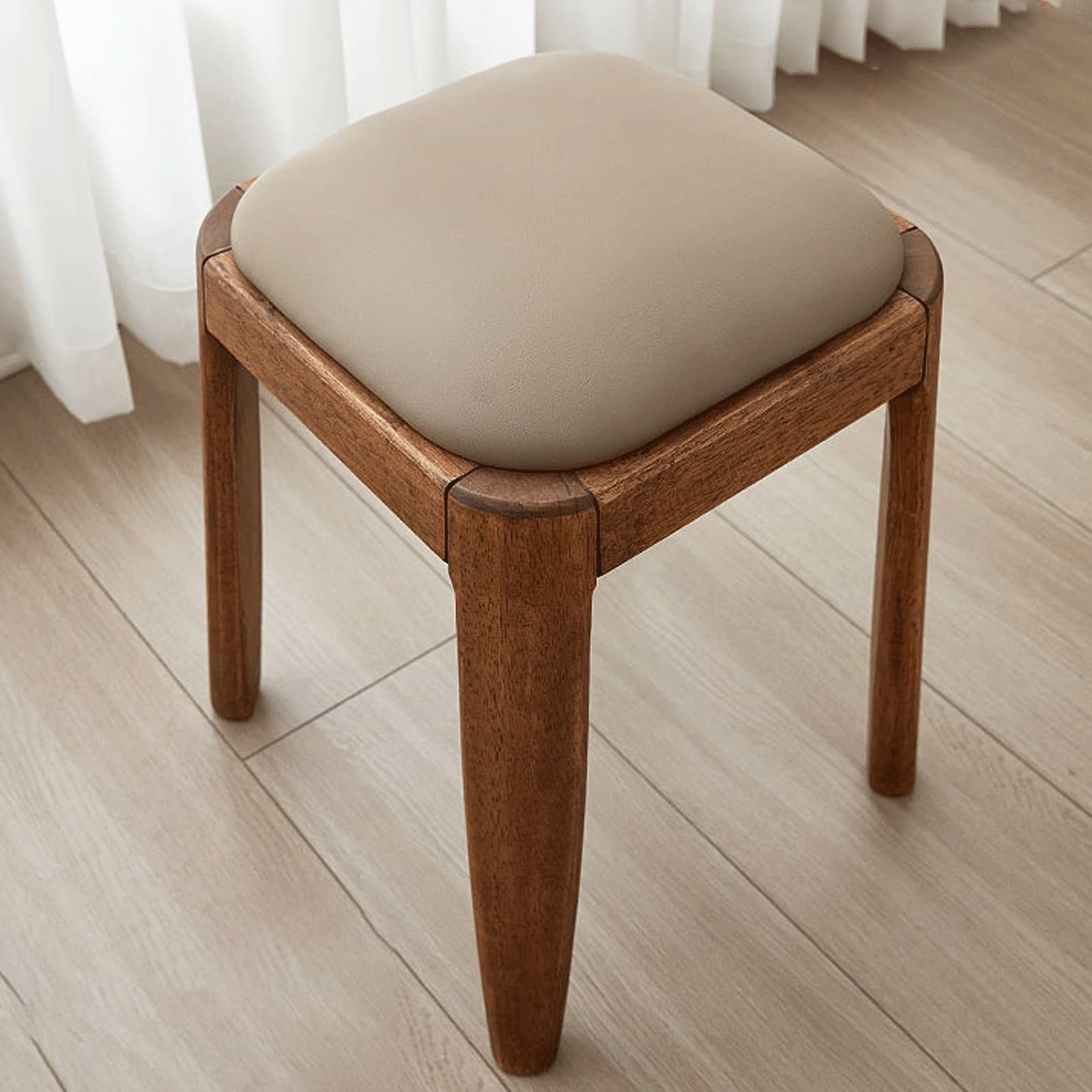 Tabouret de maquillage en bois coiffeuse dressing chambre moderne kaki