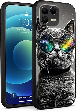 for T-Mobile REVVL 8 Pro Phone Case, Lightweight Soft TPU Shockproof Full Body Protective Cover Cases for Revvl 8 Pro, Compatible Wireless Charging, Big Gray Cat Wearing Glasses