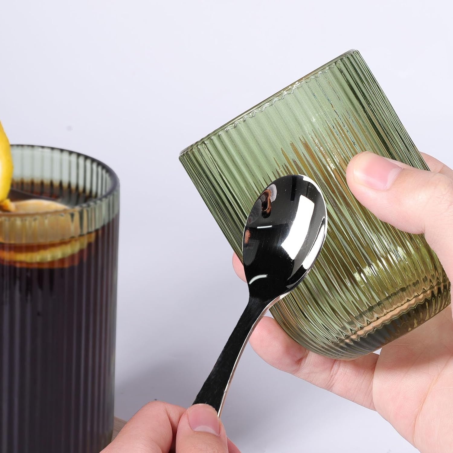 Set of 8 Dopamine-colored-match Ribbed Glassware,4 Highball Glasses 14oz & 4 Rocks Drinking Glasses 9oz, Origami Style, Fluted Design, for Daily use, Water, Cocktail, Whiskey, Kitchen, Gift - Image 7