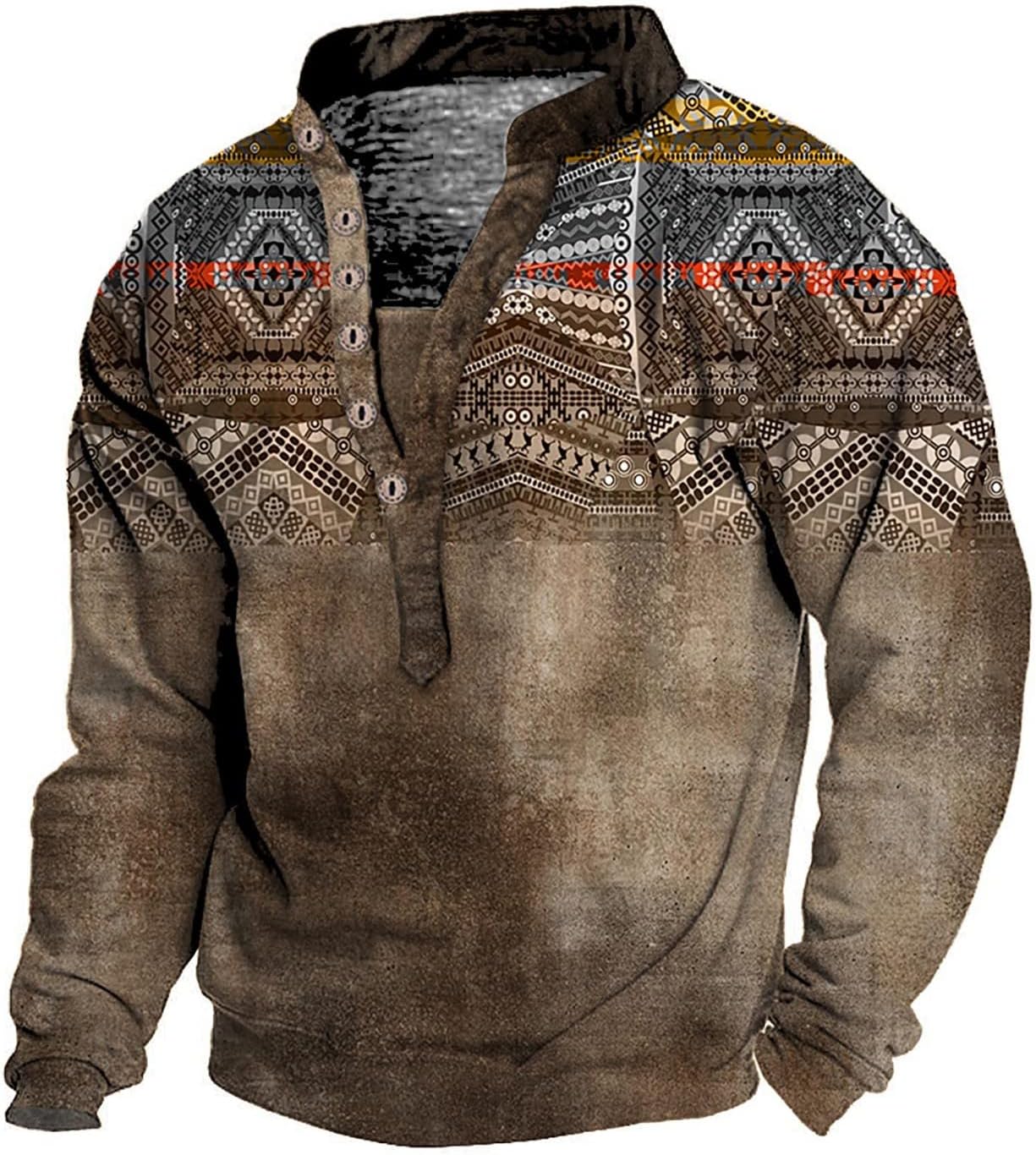 GenericEthnetic Print Shirts for Men 3D Printed Traditional Graphic Tees Long Sleeve Button Athletic Sweatshirts Pullovers