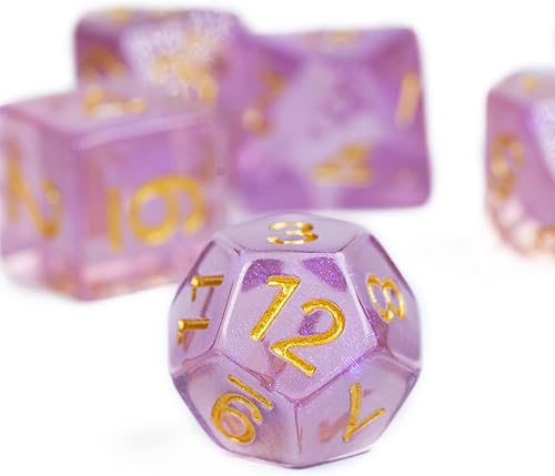 Miniatura 2 de UDIXI Juego de 7 dados DND rellenos con polvo Aurora, dados D&D morados para Calabozos y Dragones, dados poliédricos para RPG MTG y otros juegos de