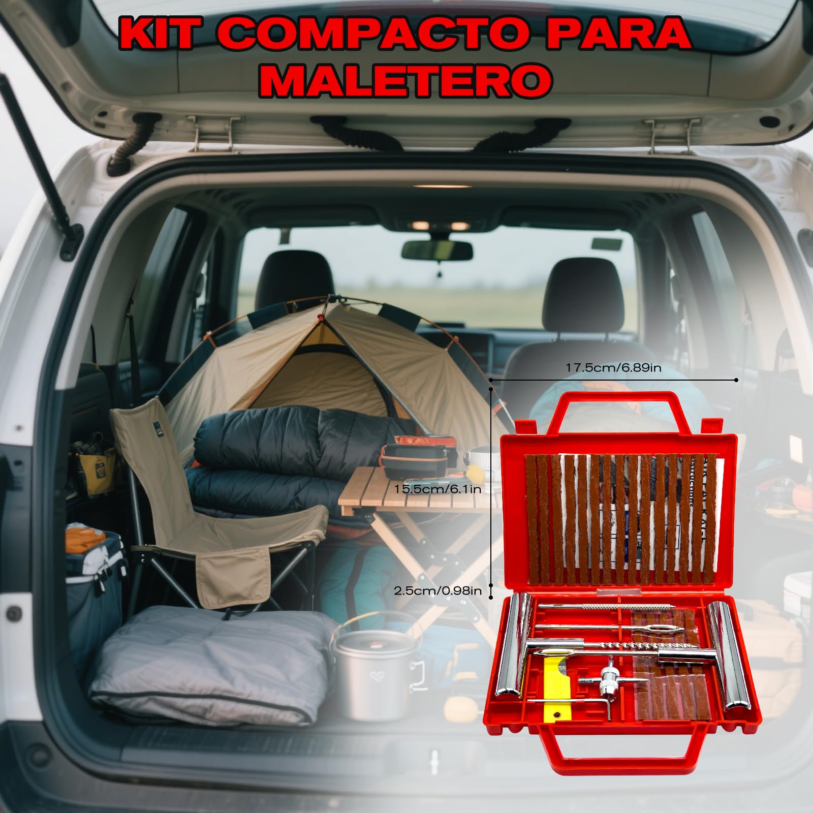 38PCS Kit Repara Pinchazos para Coche y Moto, kit antipinchazos neumático, Mechas y Clavos de gomas, Compacto para Maletero, Solución emergencia, Fácil Uso sin Experiencia - 4