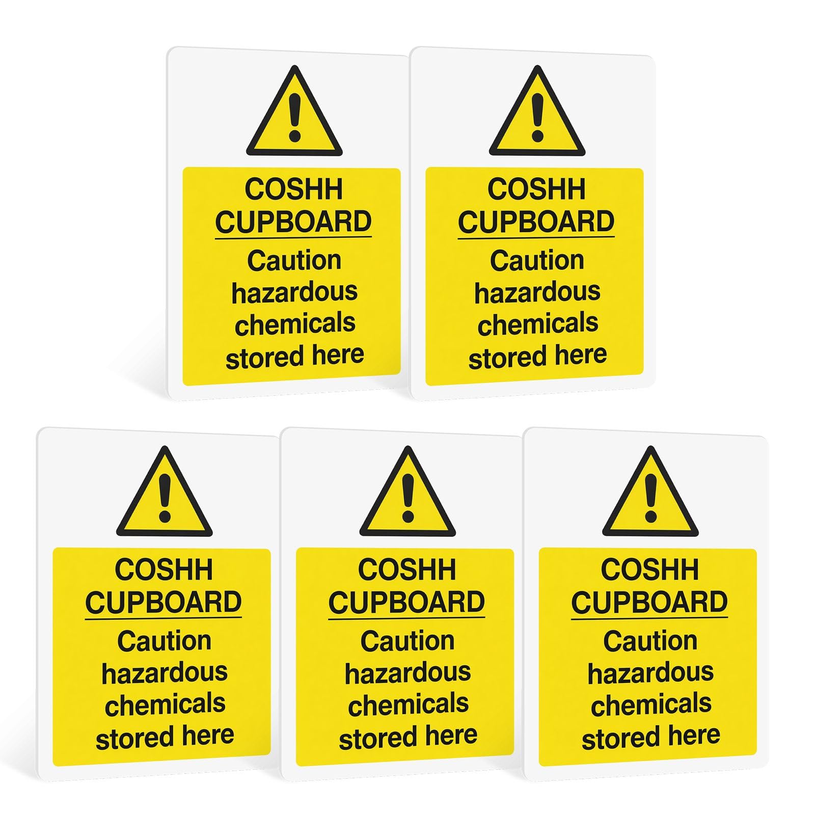 Rubigo Coshh Cupboard Sign - Self Adhesive Hazardous Chemicals Stored Here Coshh Stickers, Waterproof Health and Safety Signs - 20x15cm (Pack of 5)