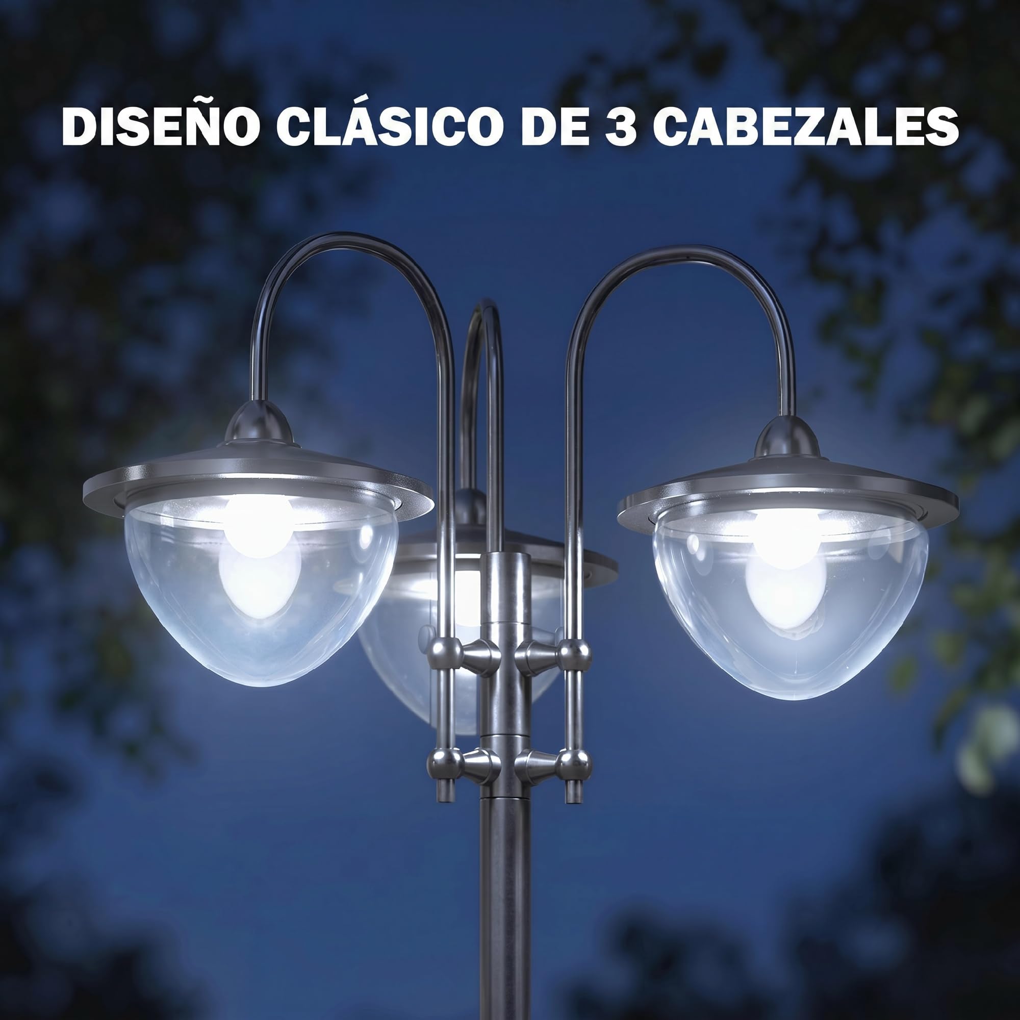 Outsunny Farol Solar de Jardín con 18 Luces LED Blanca Fría 6000K Impermeable IP44 Sensor de Noche y Base de Maceta Farola de Exterior para Camino Terraza Patio 60x55x189 cm Negro