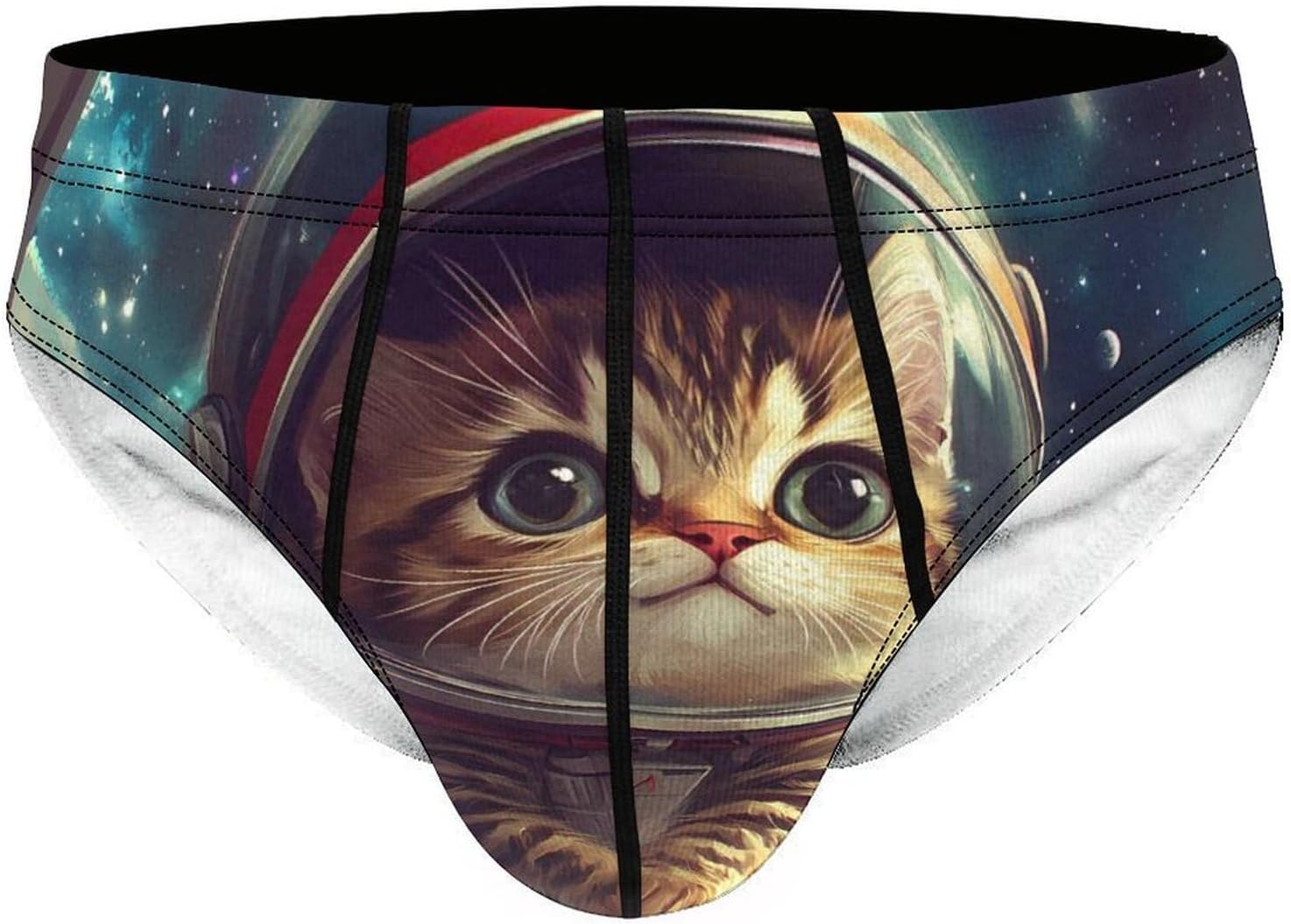 Funny Cat Flying A Pizza Astronaut Men's Underwear Brief Print Triangle Bikinis Soft Breathable Briefs