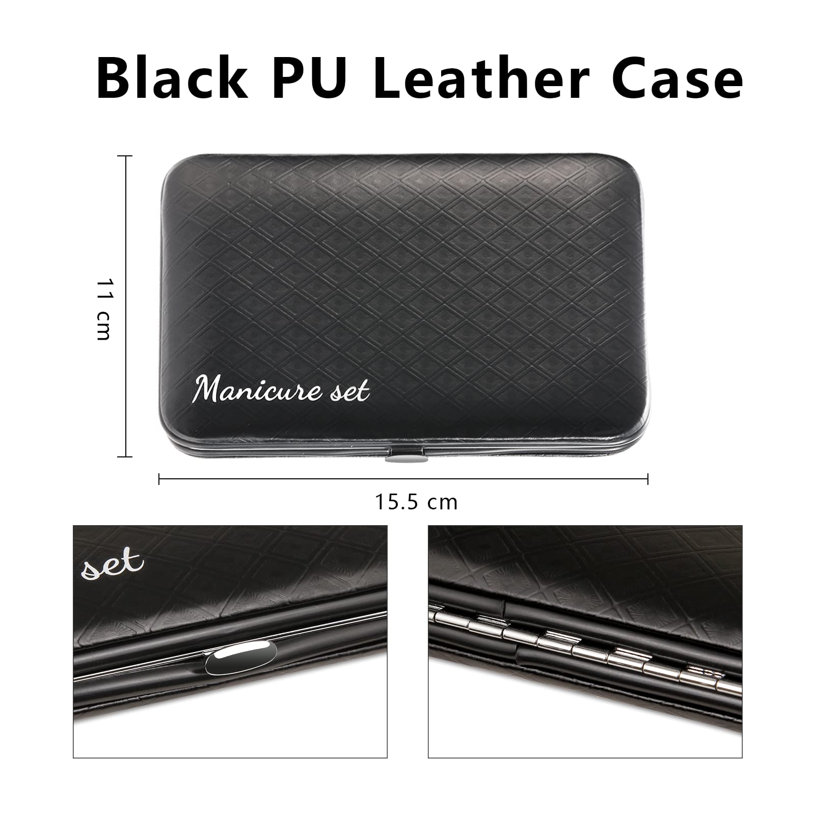 Tagliaunghie Set Professionale Grooming Kit Strumenti per Manicure e Pedicure 23pcs con Lussuosa Custodia da Viaggio in Pelle (Nero/D'argento)