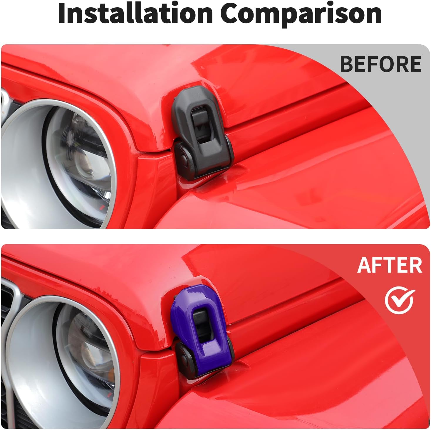 JWWY Hood Hinge & Hood Latch Cover Trim Set Fit for 2018–2026+ Jeep Wrangler JL JLU & Gladiator JT, Side Fender Air Vent Outlet Decor Kit, ABS Exterior Accessories, 6PCS Purple