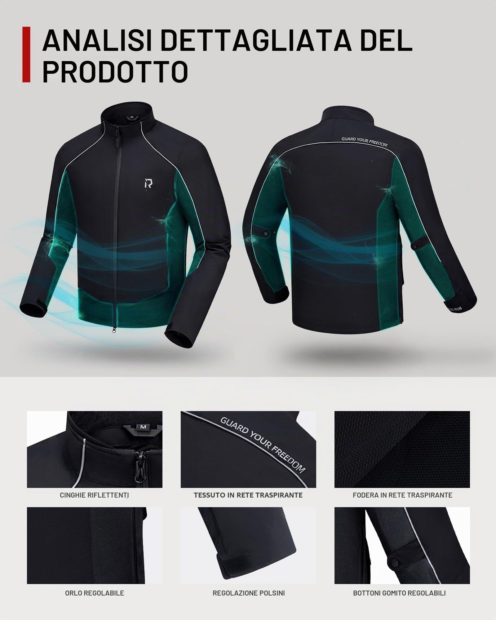 RIDEIRON Giacca Moto Estiva Uomo – Giubbotto Moto Estivo con Protezioni CE, Tessuto Mesh Traspirante e Inserti Riflettenti – Giacca Moto Uomo per Estate e Viaggi