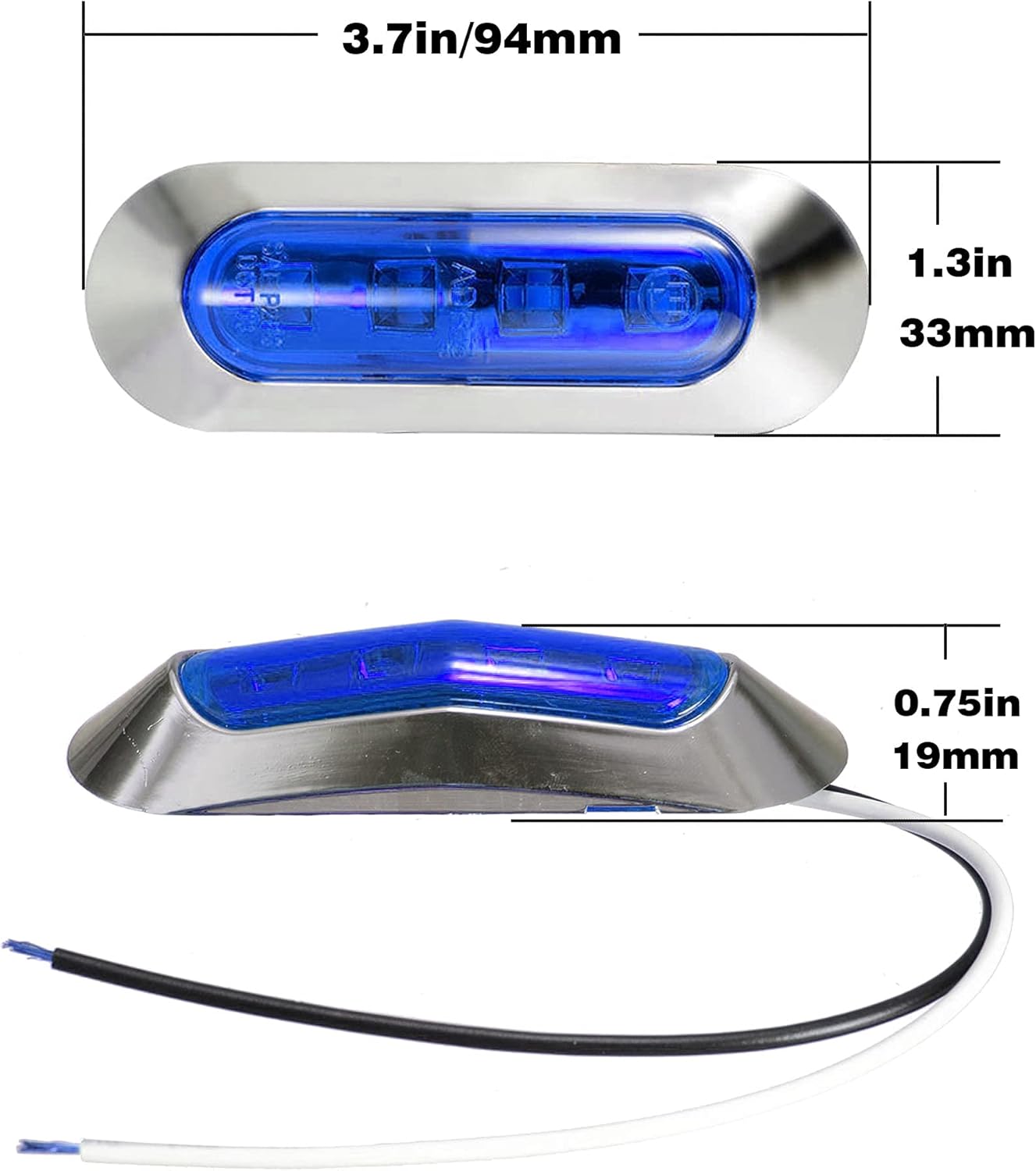 10Pcs Blue 4 LED Side Marker Lights Front Rear Interior Clearance Tail Light Warning Turn Indicators Underglow Wheel Rock Lamp for Auto Truck Trailer Tail Car RV Camper Boat ATV DC12V-24V
