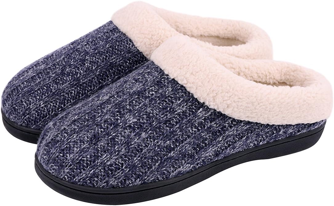 Snug Leaves Women's Slip-On Knit Slippers Memory Foam Plush Lining Indoor/Outdoor House Shoes