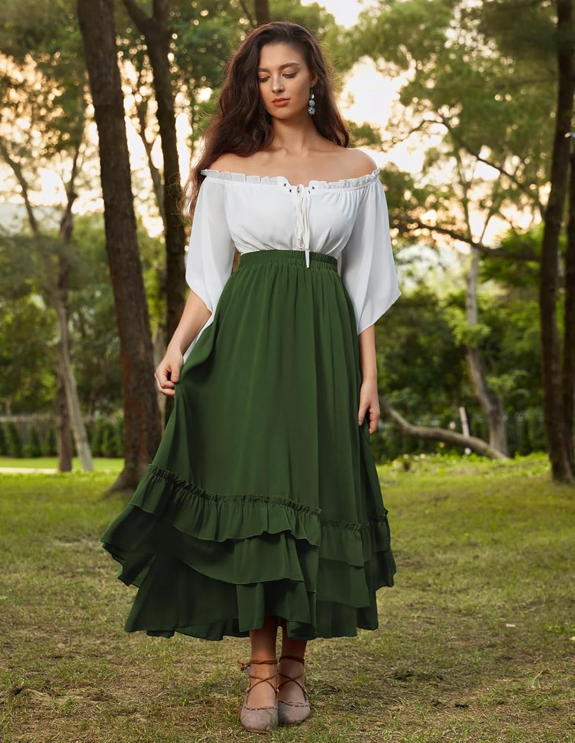 Scarlet Darkness Maxi Skirts for Women Long Renaissance Skirt Flowy Ruffle Tiered Skirt - Image 7