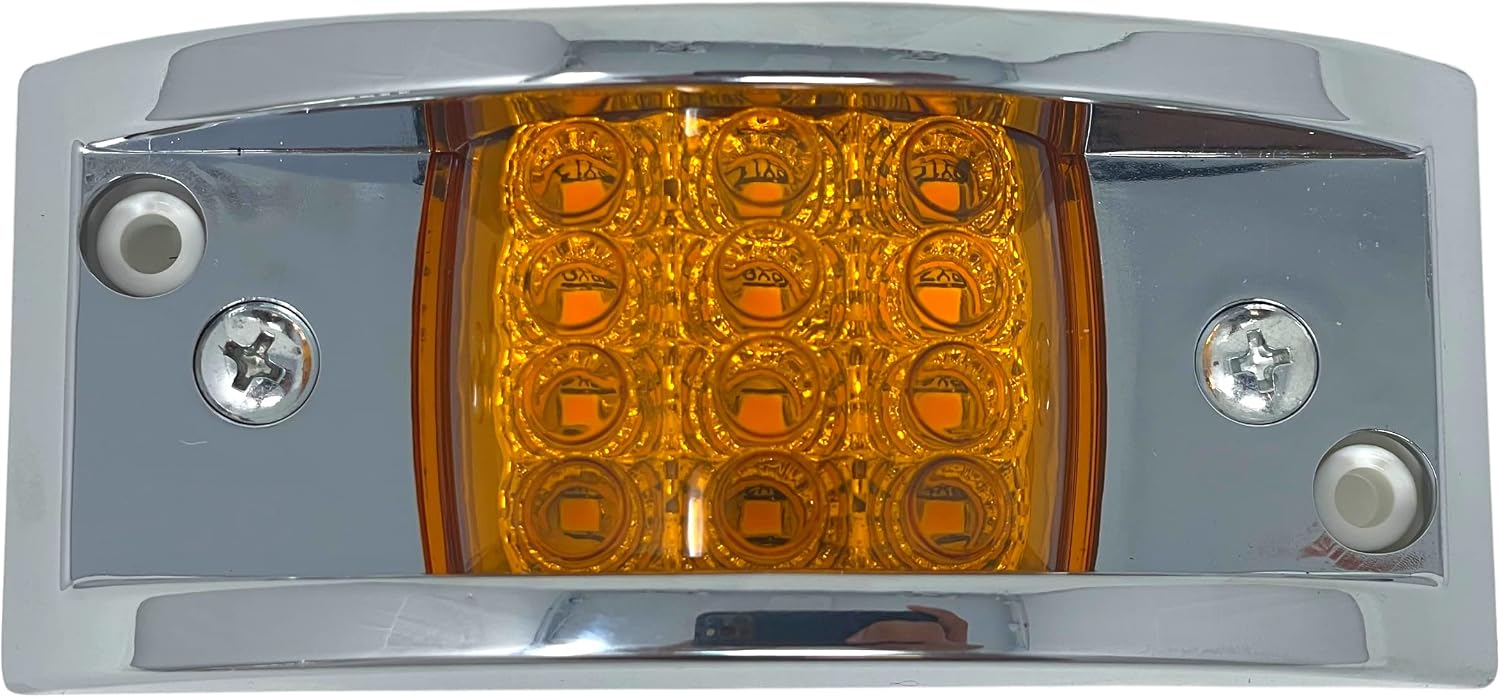 All Star Truck Parts Amber Rectangular 4-4/5" Armored-Style Clearance Side Marker Light Chrome 12LED, Rectangle Led Trailer Clearance Lights, Surface Mount Led Lights (4 PACK)