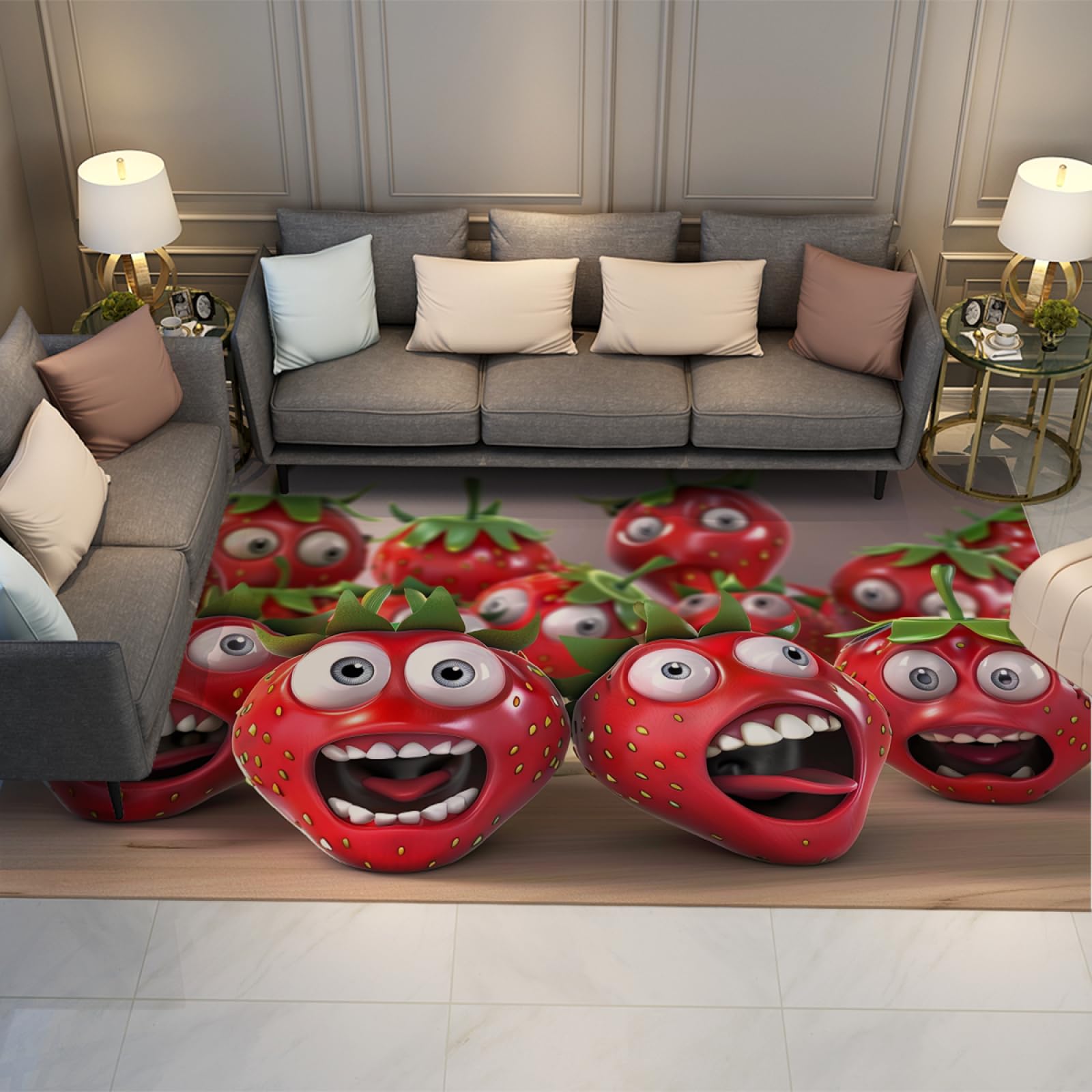 Tapis fraise lavable et antidérapant de 90x120cm idéal pour la salle de jeux