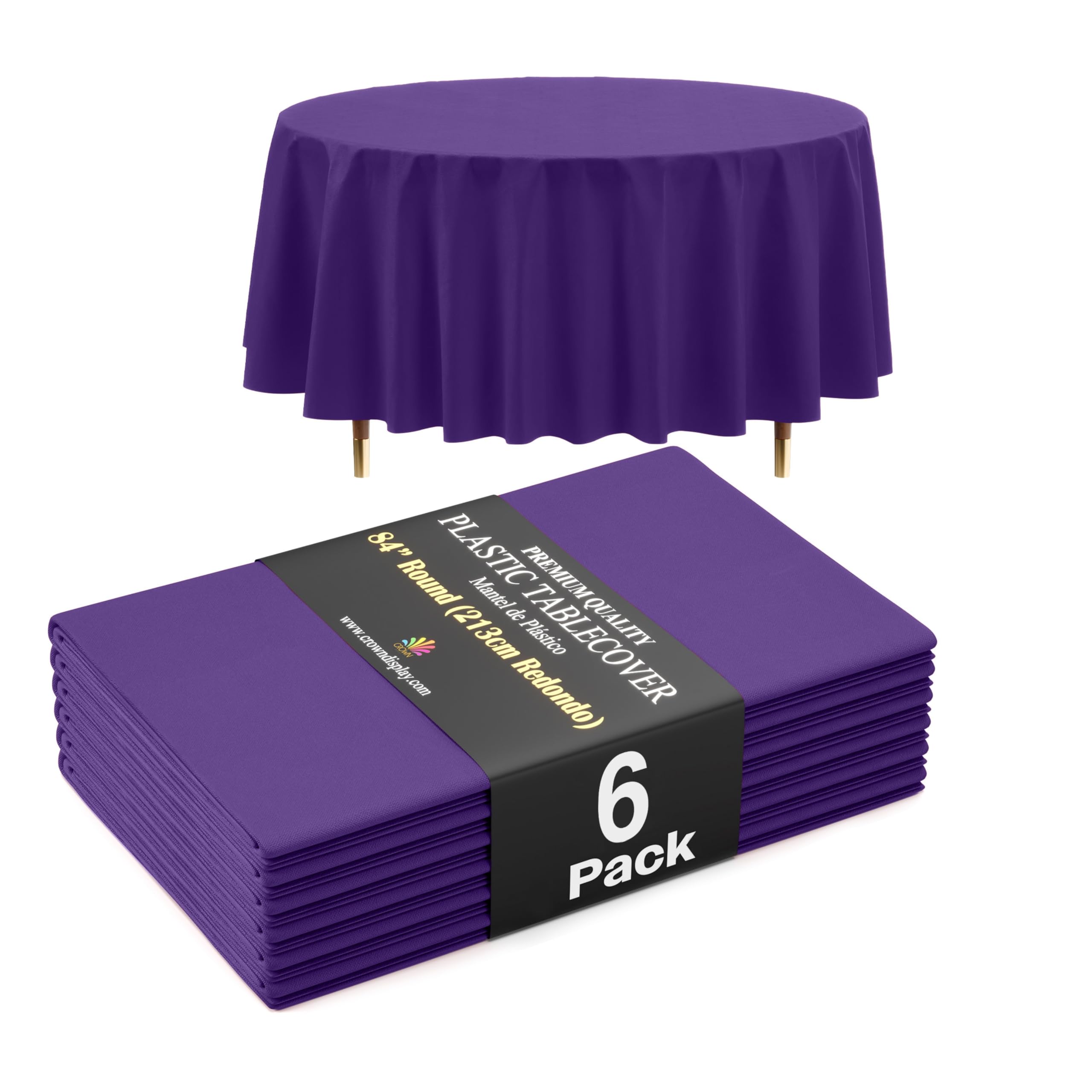 Exquisite 66% Thicker Premium Purple Round Tablecloth 0.5 Mil 6 Pack Plastic Table Cloth 84 Inch Round Plastic Tablecloth Won't Tear Easily Like Cheap Thin Brands
