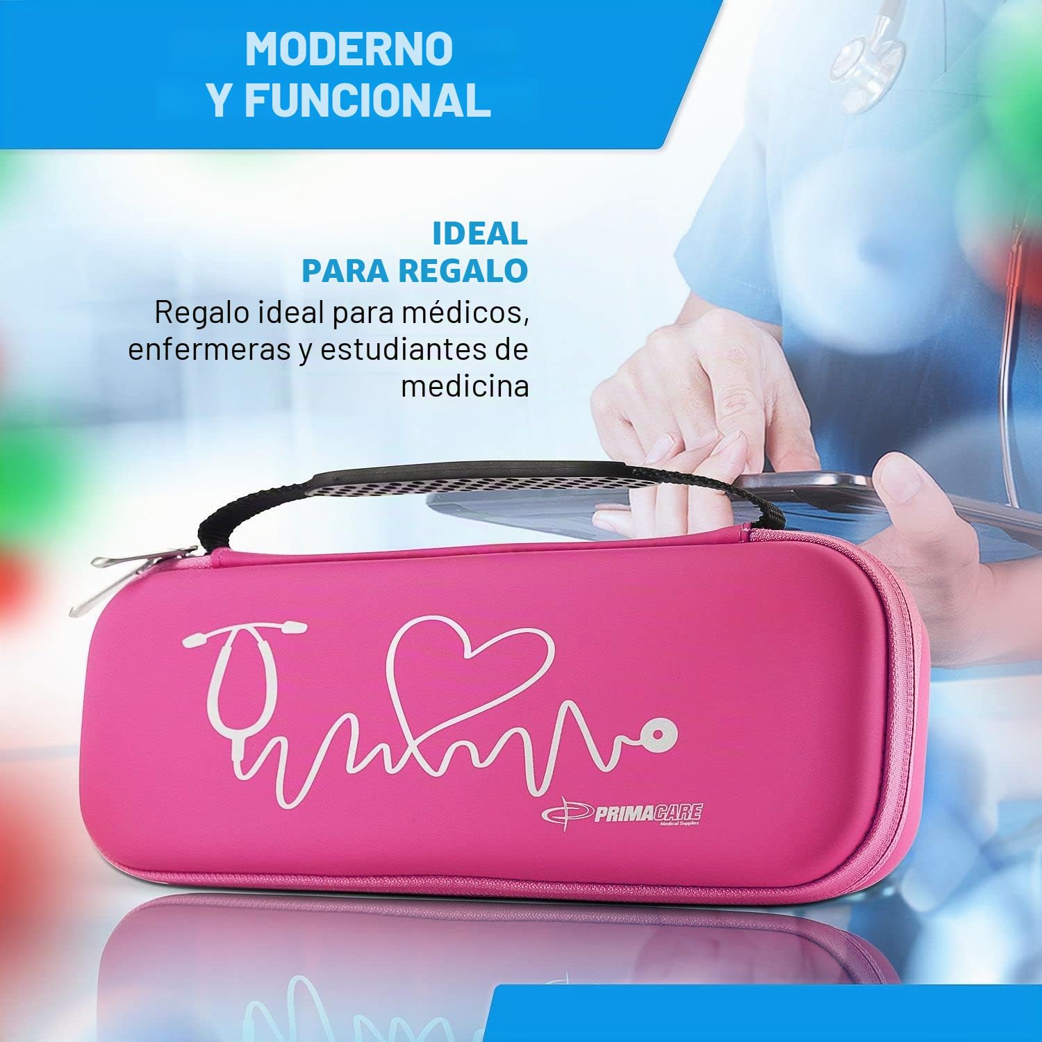 Primacare KB-9397-PK Estuche para estetoscopio, suministros incluidos, rosa con múltiples compartimentos, bolsa portátil y ligera de primeros auxilios con suministros médicos vitales, accesorios de