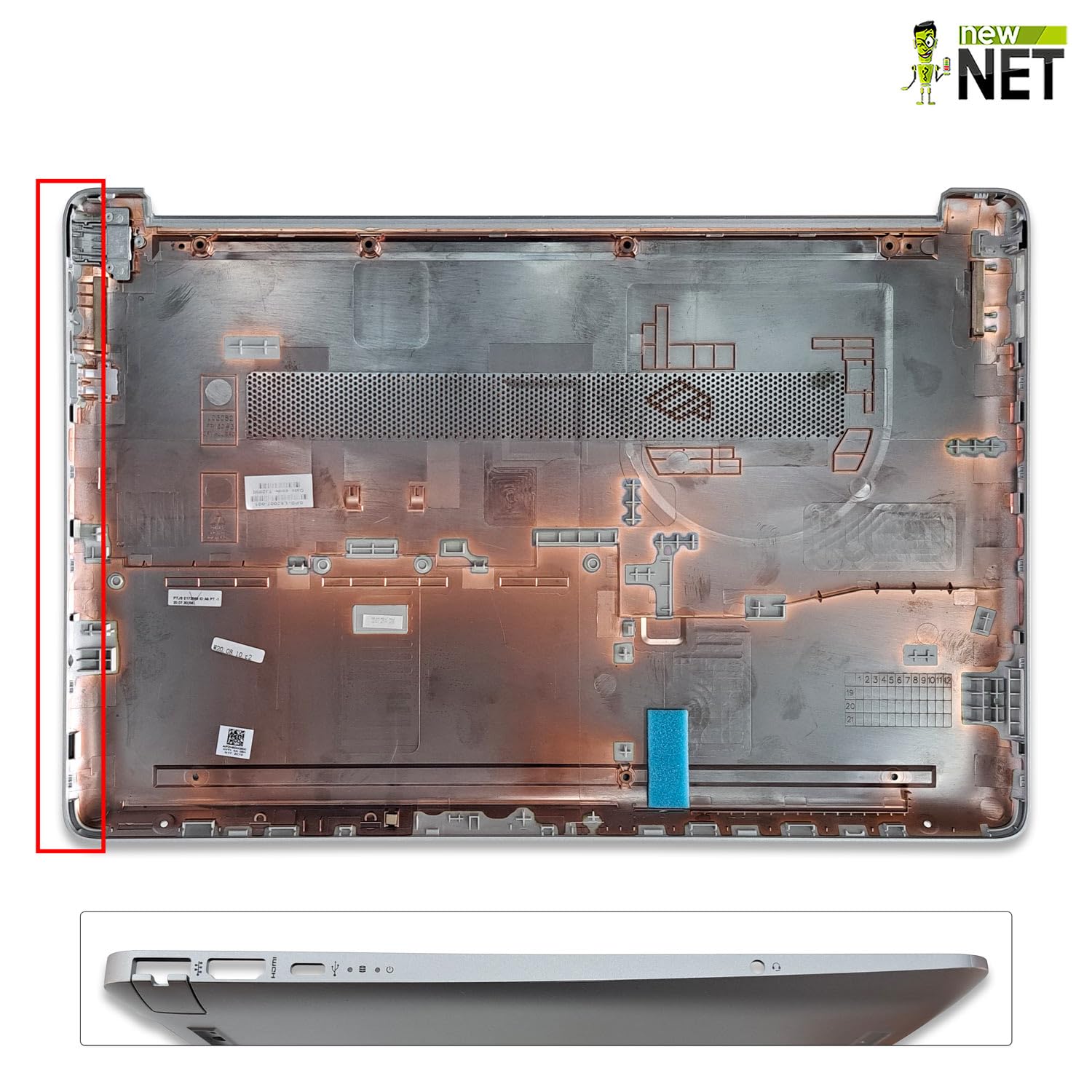 new net - Scocca Inferiore Cover Bottom Case Chassis Compatibile con HP 15-dw0119nl, 15-dw0120nl, 15-dw0122nl, 15-dw0123nl, 15-dw0124nl, 15-dw0125nl, 15-dw0129nl, 15-dw0133nl Silver