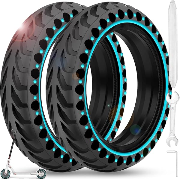2PCS Pneu Plein Trotinette Electrique 8.5 Pouces Compatible avec Xiaomi M365 / M365 Pro / 1S / Pro 2/3 / 3 Lite/Essential, 8 1/2 x2 Roue Remplacement (Bleu) - 1