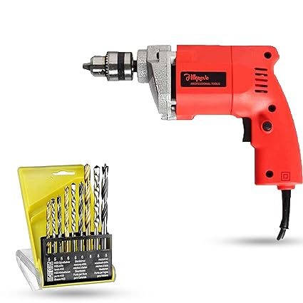 Hillgrove HGCM712M2 With All Purpose 10mm Drill Machine with 9Pcs All Type Drill Bits for Making Holes in Metal/Wood/Concrete Pistol Grip Drill