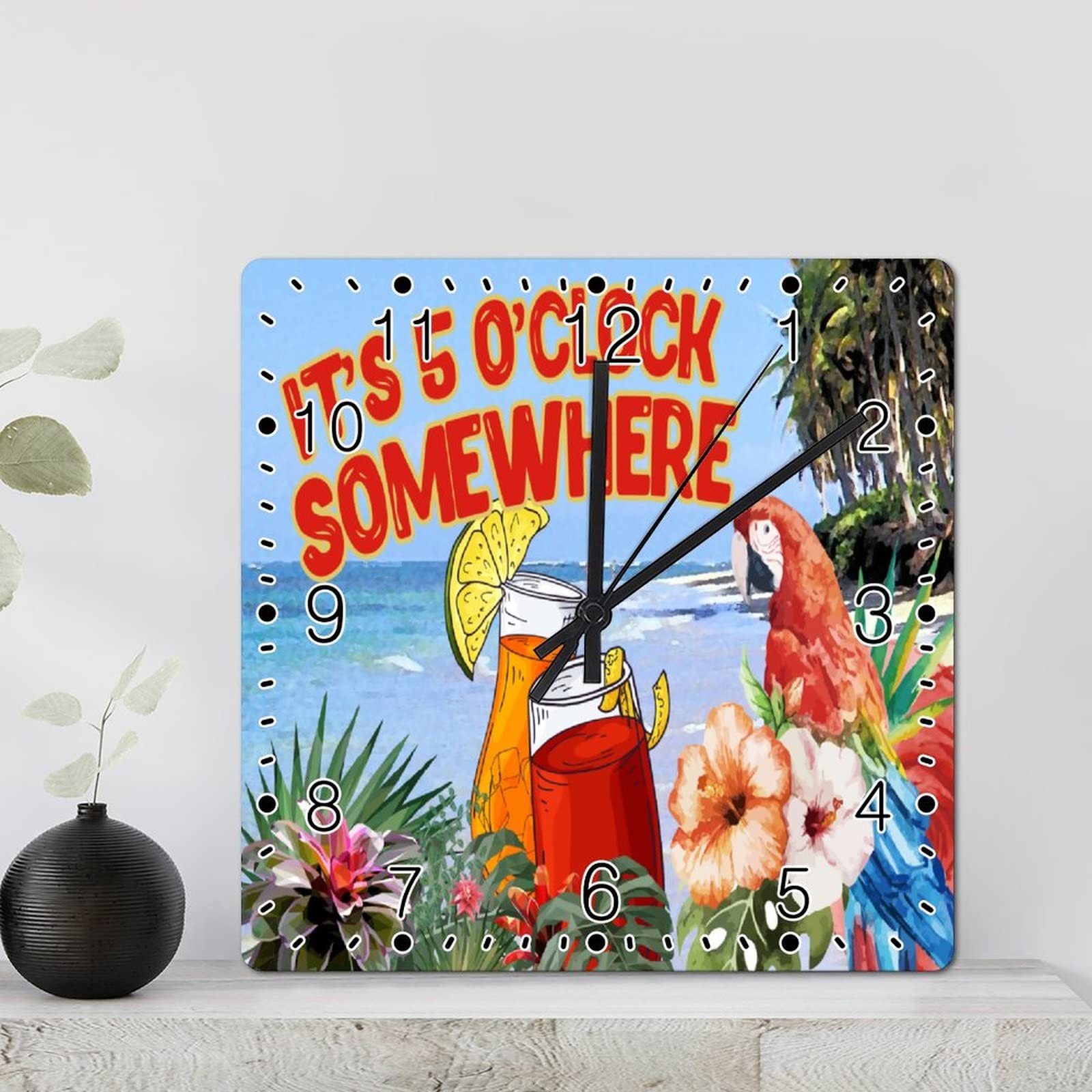 Horloge perroquet hawaïen carrée 30cm en bois pour salon