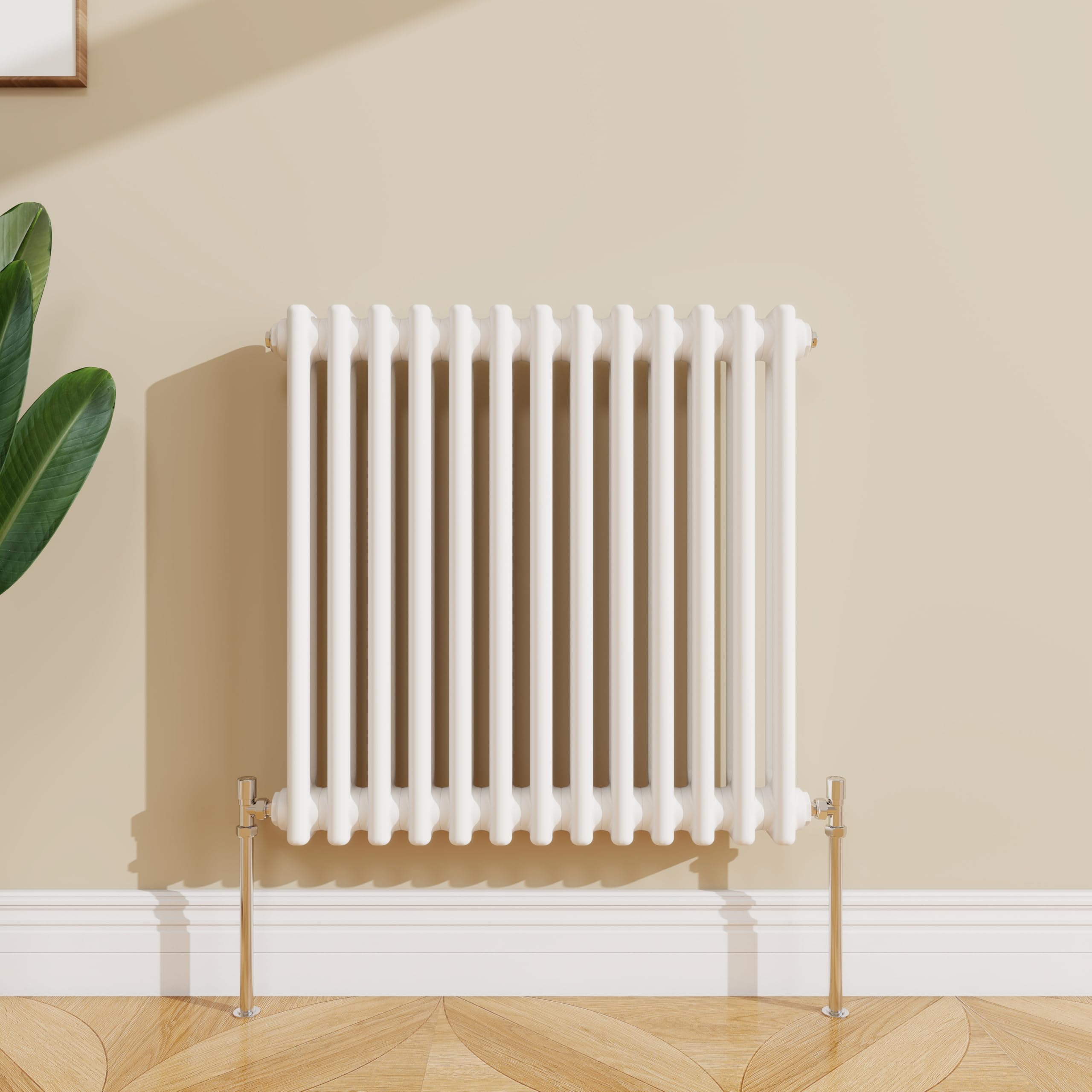 SLINE SANITARY 600x605mm Cast Iron Style Traditional 3 Column Horizontal White Central Heating Radiator