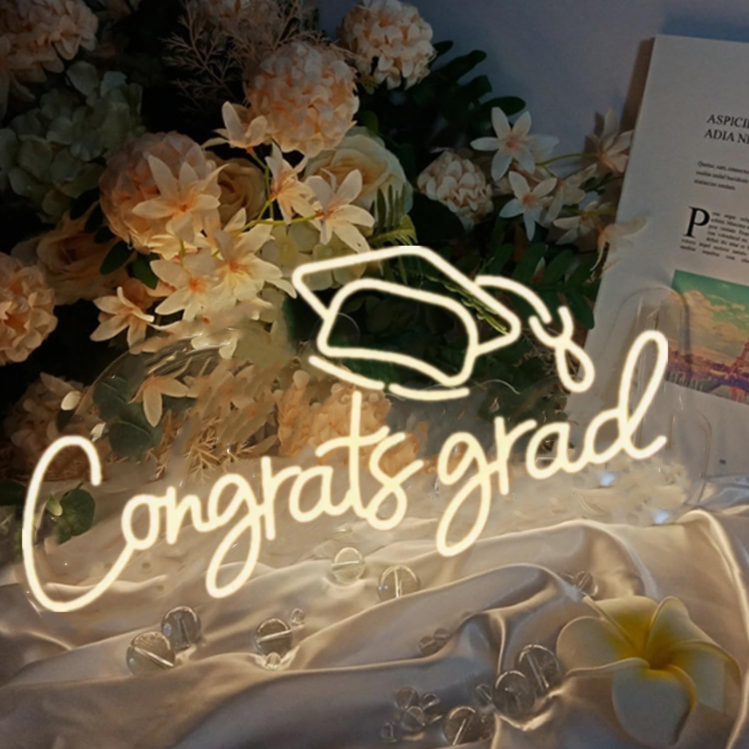 LED Acrylic Congrats Grad Neon Sign Dimmable Congrats Grad Banner Graduation Decorations Class of 2026 for Party Room Dorm Backdrop Celebration Gifts(Warm White) - Image 2