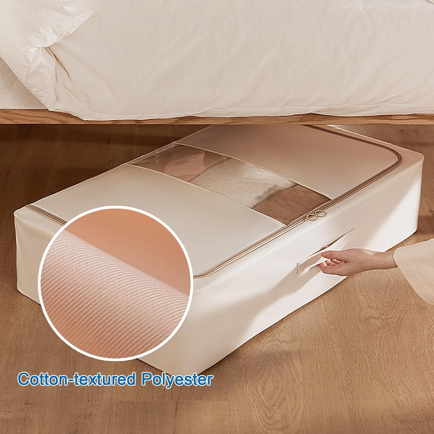 2 Pack Under Bed Storage Boxes, Foldable Underbed Storage Bins, Transparent Window, Custom Zipper, Ideal for Seasonal Clothes, Blankets, Fabric, Shoes(Pink,Medium)