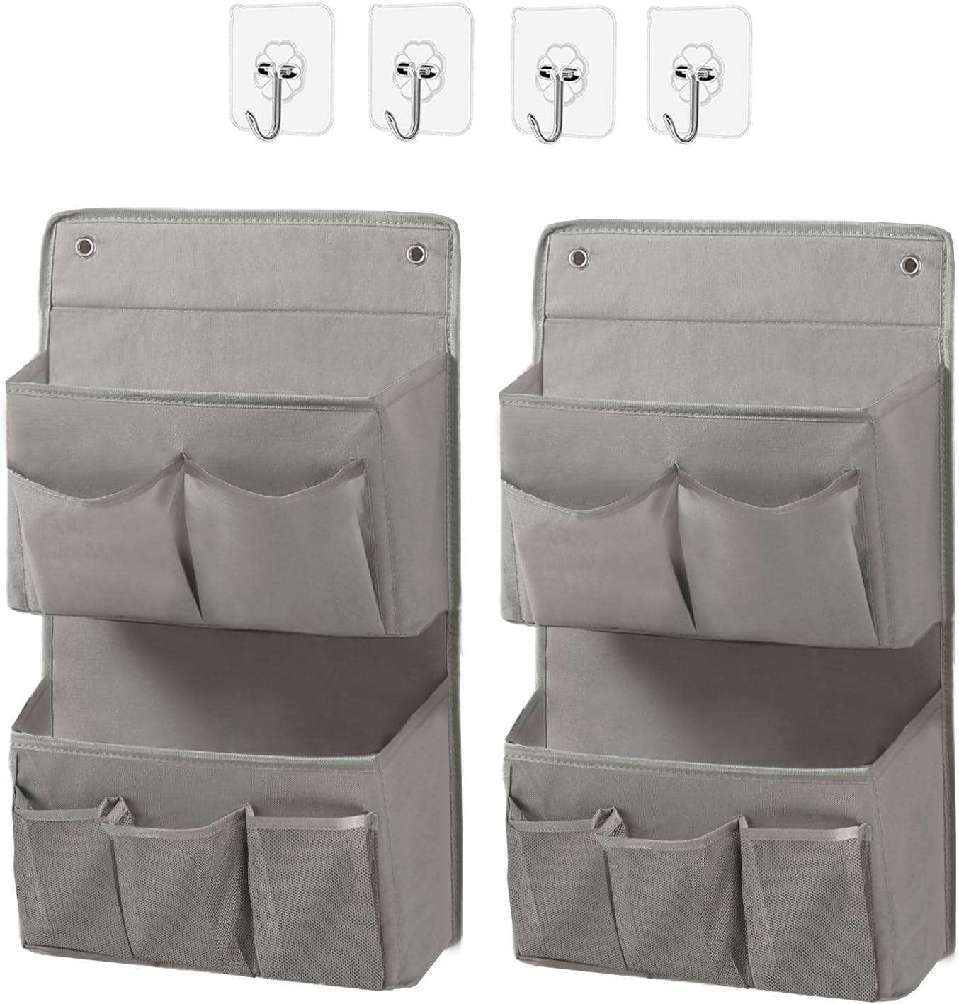 Wall Hanging Organizer – Over The Door Storage & Behind Door Organizer for Dormitory, Bathroom, Bedroom, Kitchen, Nursery, Space-Saving (Grey, 2 Pack)