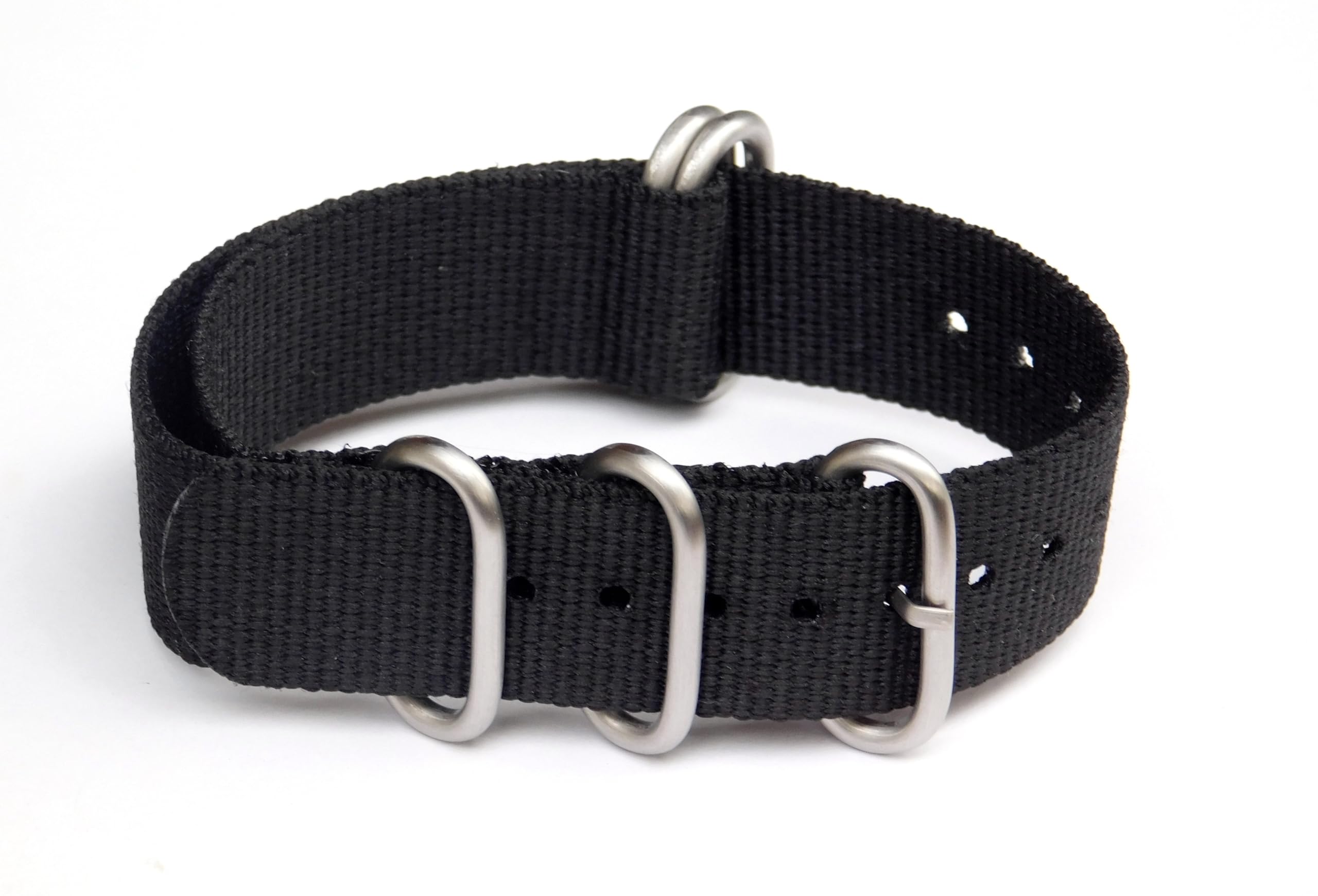 Unisex 20mm Stech Nylon Nato Zulu Strap 5 Steel Rings, Black