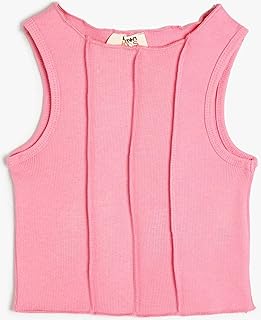 بلوزة توب كات قصيرة بتصميم كلاسيكي من القطن المضلع وأشرطة سميكة للبنات من كوتون (عبوة من قطعة واحدة)