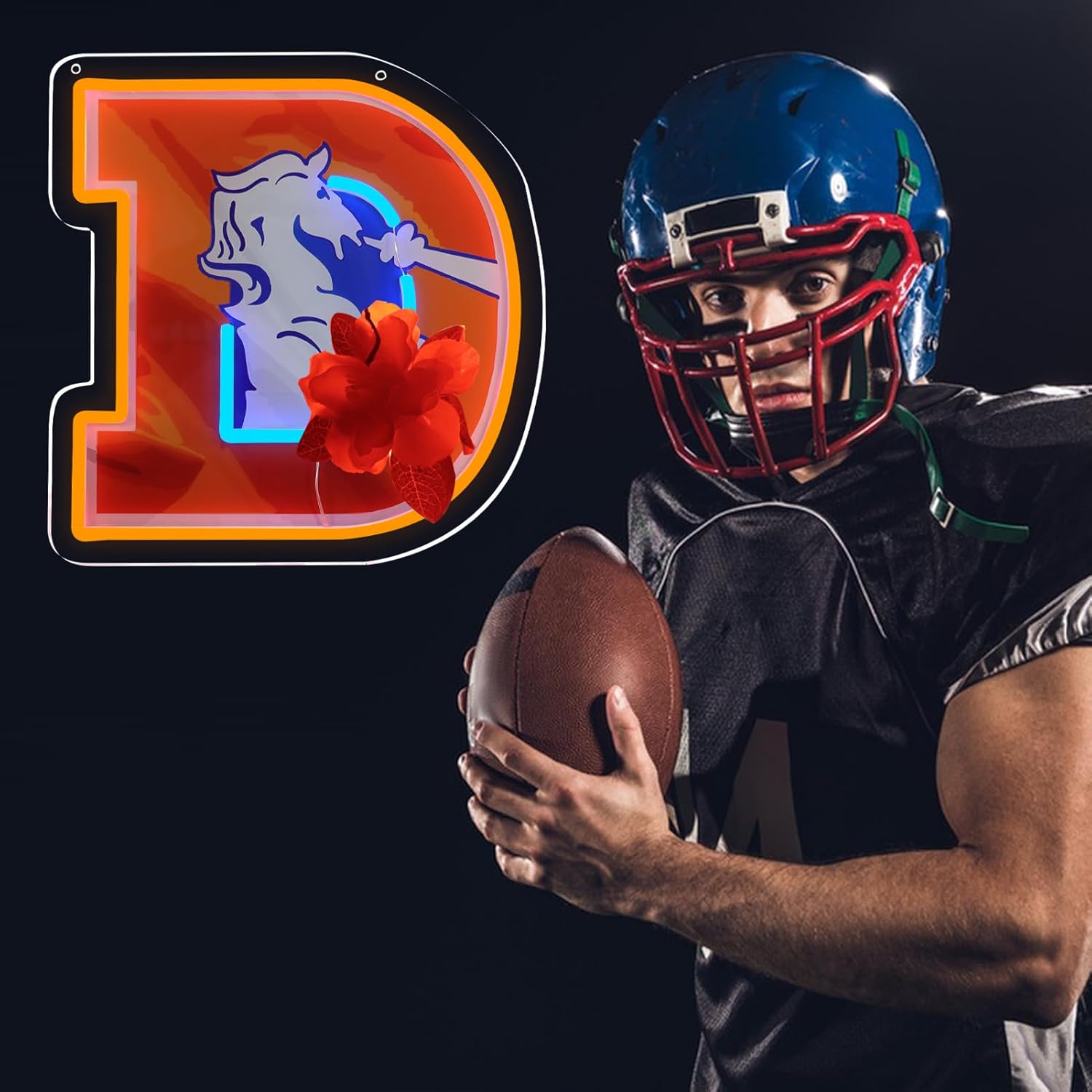 Broncos Football Neon Signs Led Sign for Wall Decor Rugby Team Light Up Sign Suitable for Man Cave Office Bar Pub Wall Art Gifts for Teen Boys