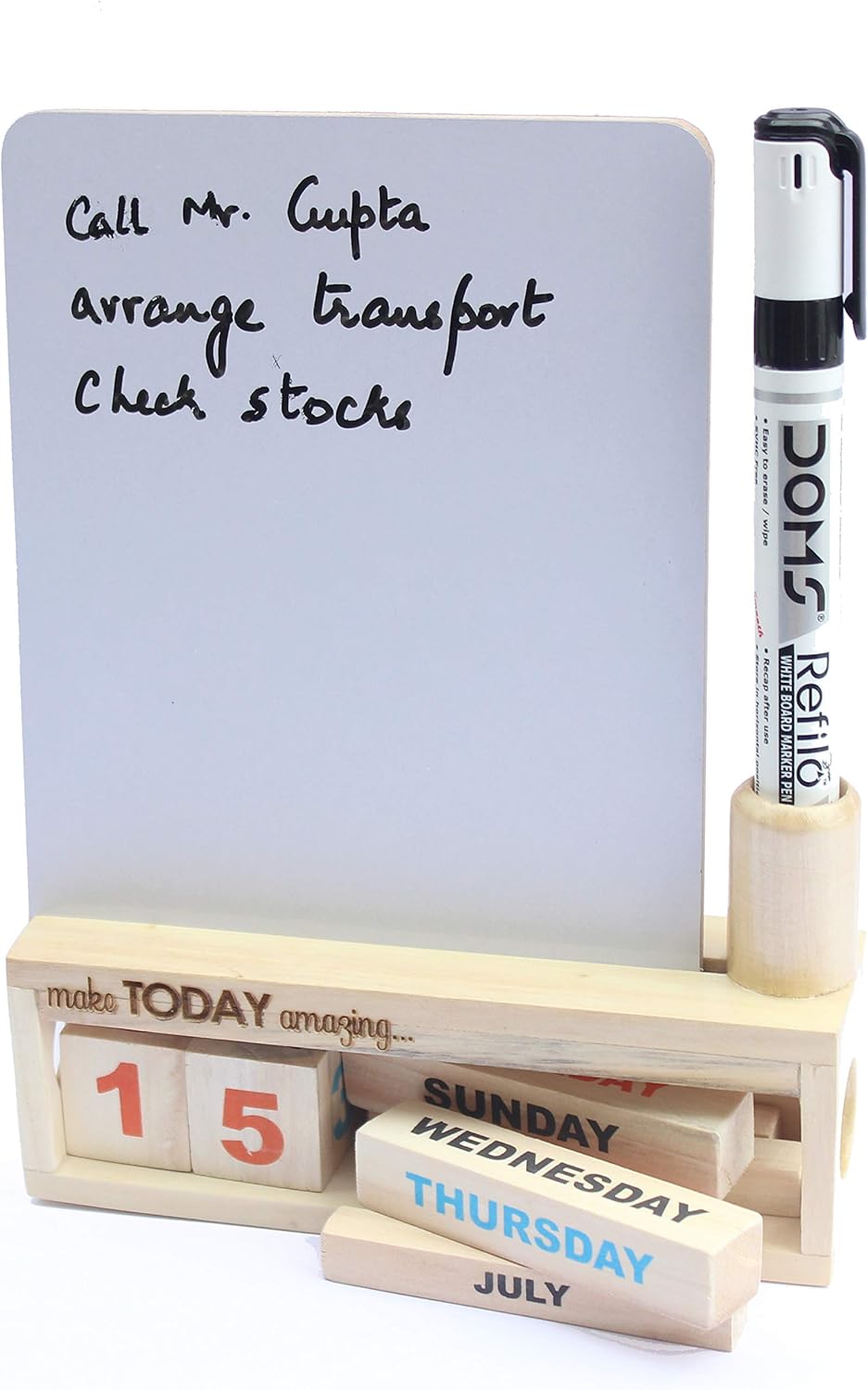 IVEI Wooden Desk Calendar with White Board and a Quote - Utility Desk Calendar - Wooden Perpetual Calendar Set for Desk Decor, Study Room - Endless Calendar with White Board for Office, School, Home