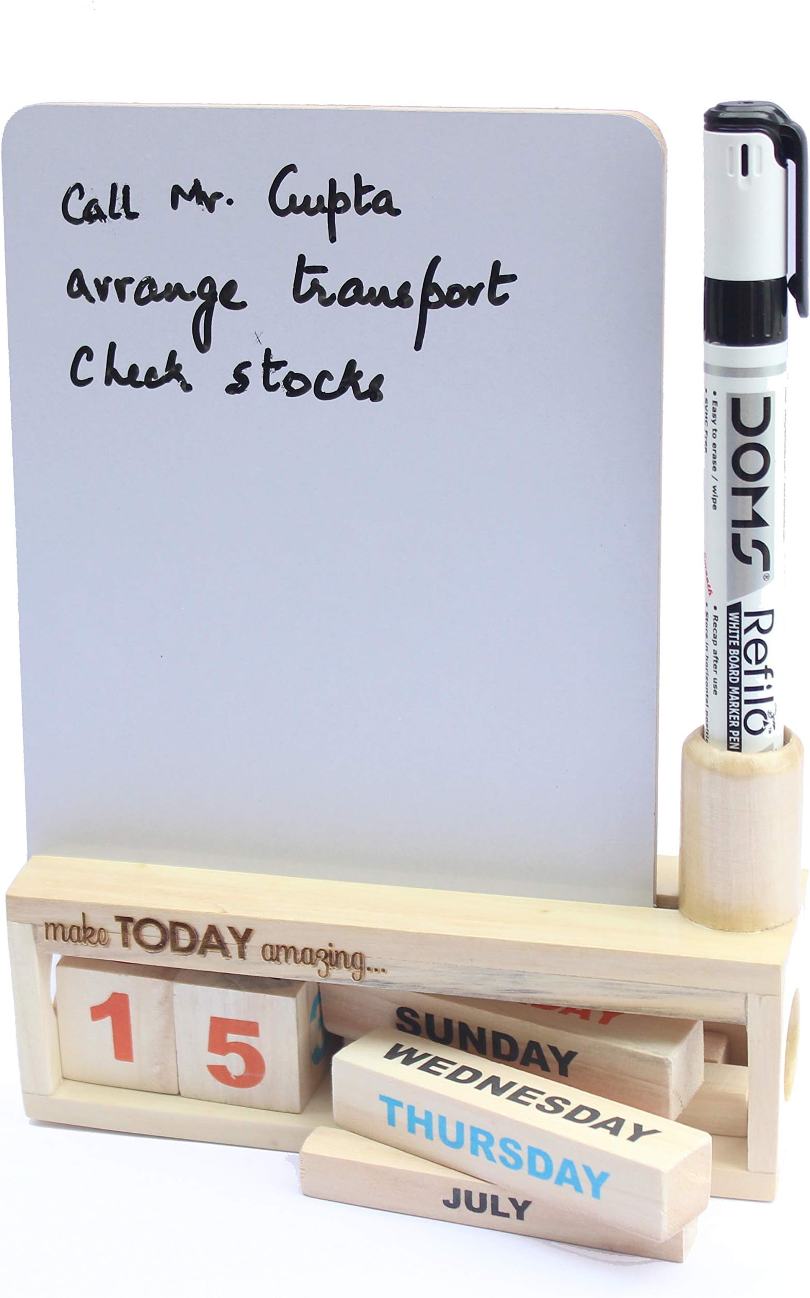 IVEI Wooden Desk Calendar with White Board and a Quote - Utility Desk Calendar - Wooden Perpetual Calendar Set for Desk Decor, Study Room - Endless Calendar with White Board for Office, School, Home