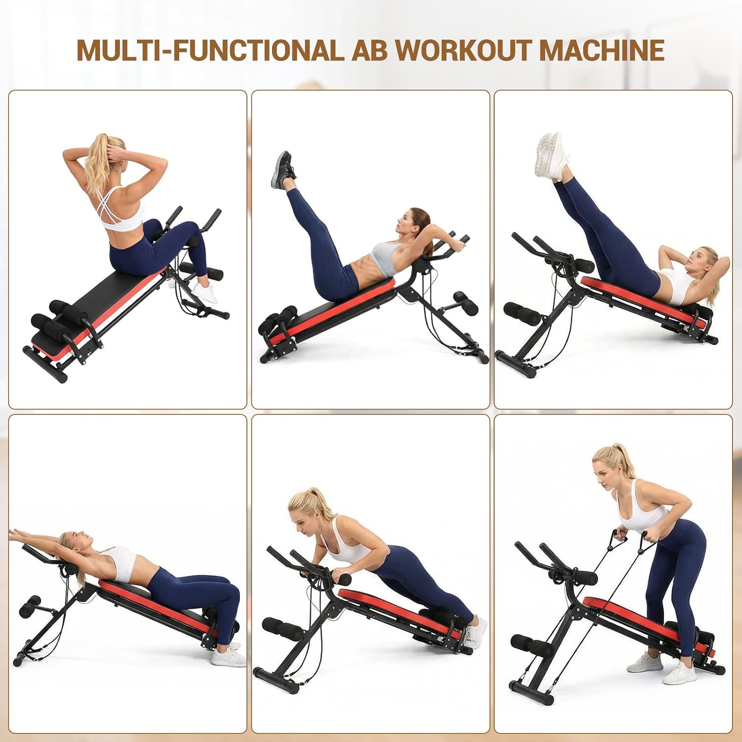2 in 1 Ab Bench, Adjustable Ab Workout Machine with LCD Display, Foldable Sit Up Bench for Home Gym, Max Weight Capacity 330 lbs, Red