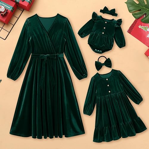 Miniatura 2 de AWIBMK Vestidos de Navidad para mamá y yo, vestido de terciopelo de manga larga, otoño, invierno, Navidad, vacaciones, mamá, hija, trajes a juego