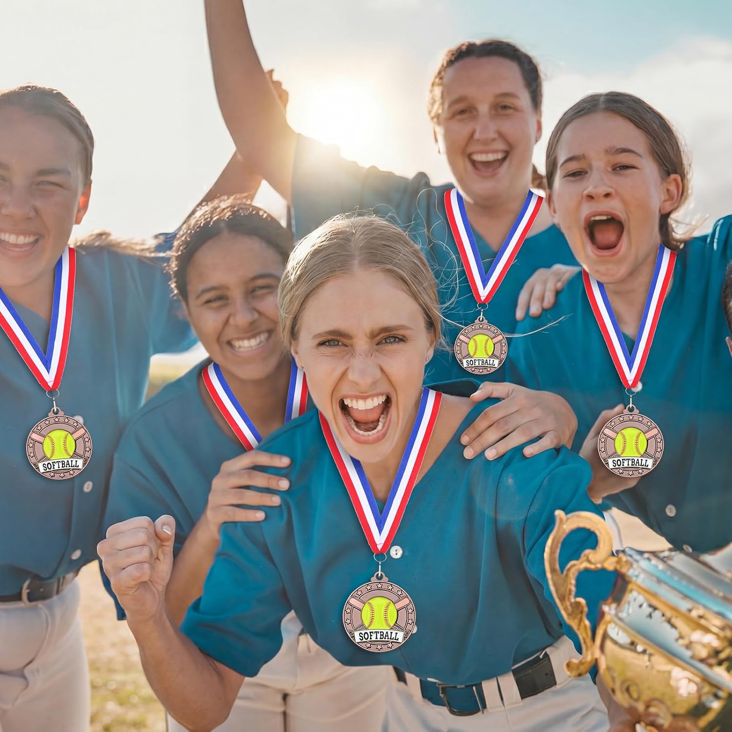 Remuuly 30 Packs Bronze Medals Bulk, 2'' Award Medals Team Participation Trophies with Red White and Blue Striped Ribbon for Competitions Celebration Prizes Gift Sports Themed Party Favor