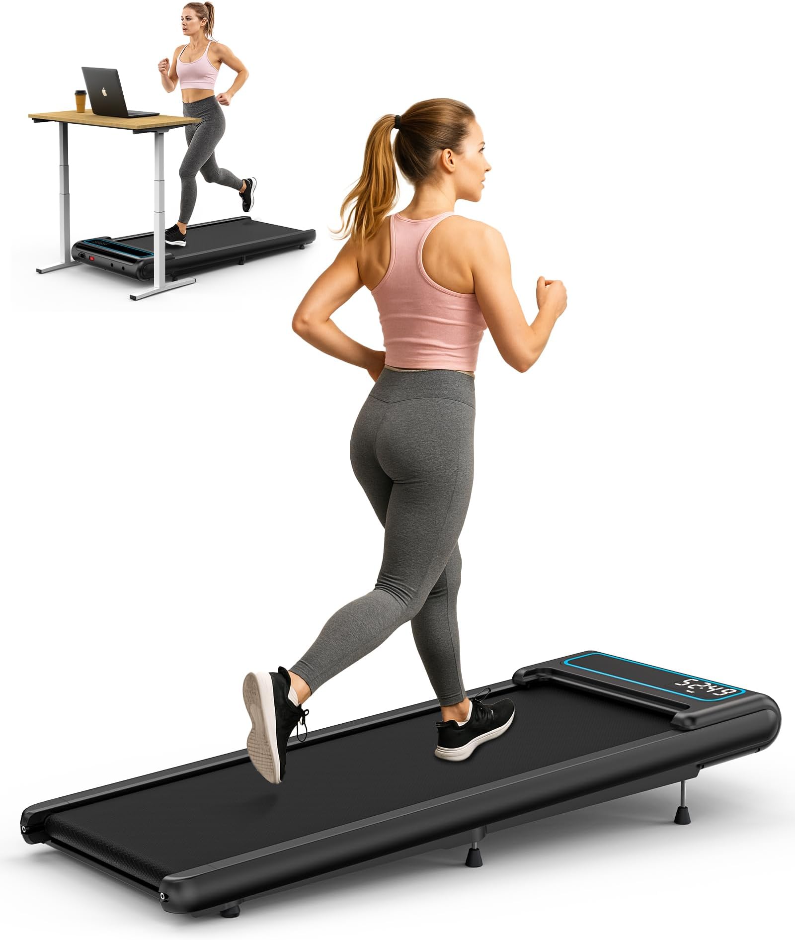 WELLFIT Under Desk Walking Pad with 10% Incline, 3 in 1 Small Treadmills for Home