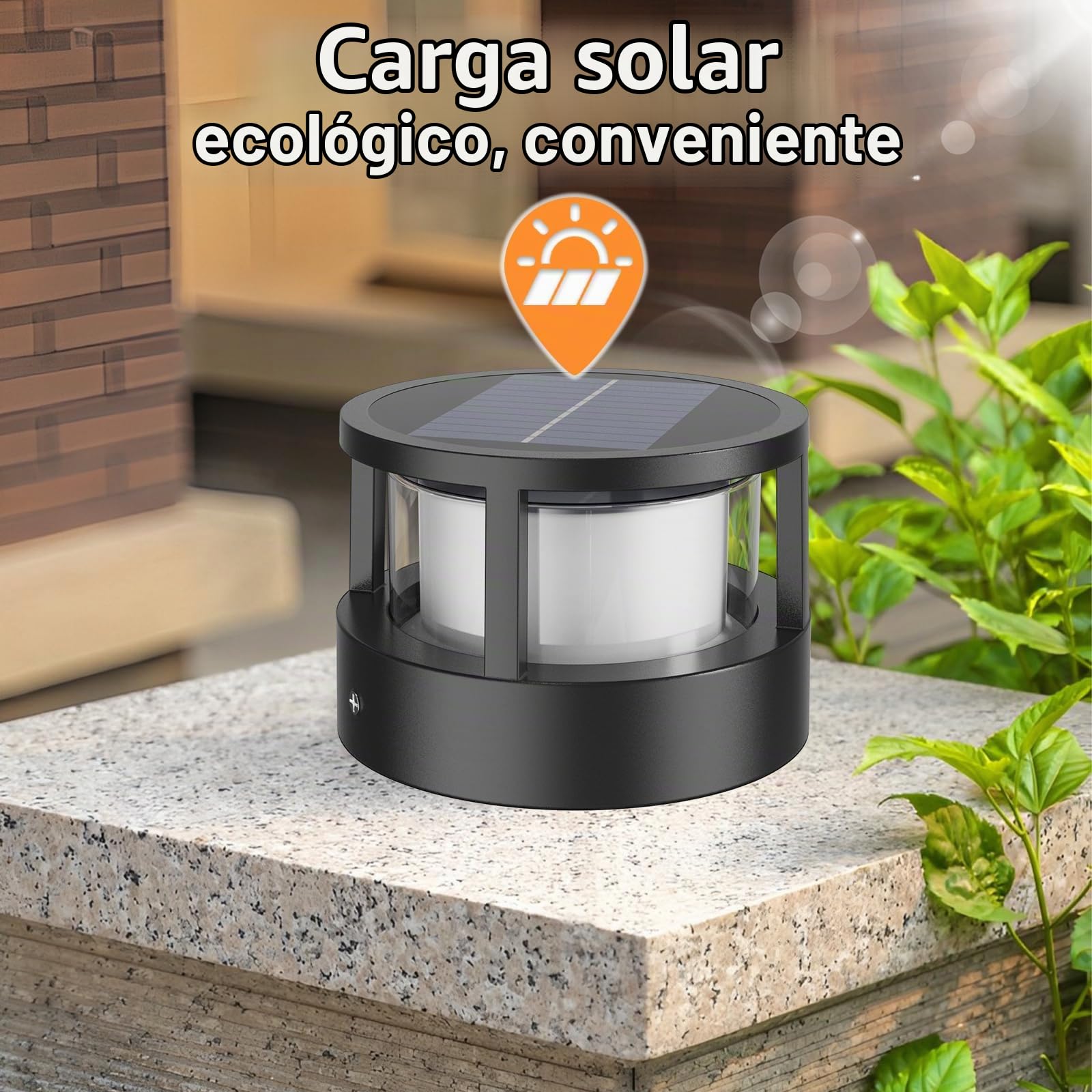 FREEUP Farolas Solares Exterior, Ip65, Aluminio, 3000k | 15W LED Lámpara de Jardín, Carga Solar Sin Cableado, Para Pilares, Entradas, Caminos, Balizas Jardin, Negro