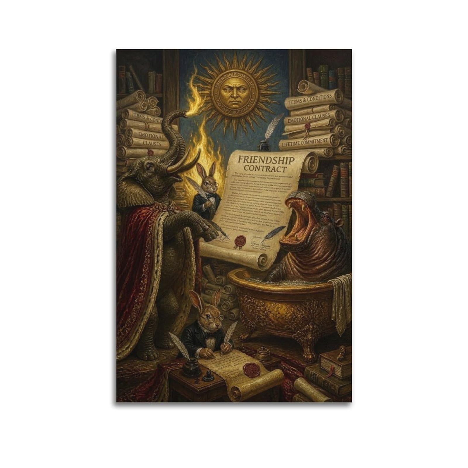 XKUGA Surreal Vintage Animal Poster Goat Friendship Contract Satire Modern Decorative Canvas Prints - Ideal Wall Art for Family, Man Cave, Game Room, Boys & Girls Bedroom 20x30inch(50x75cm)