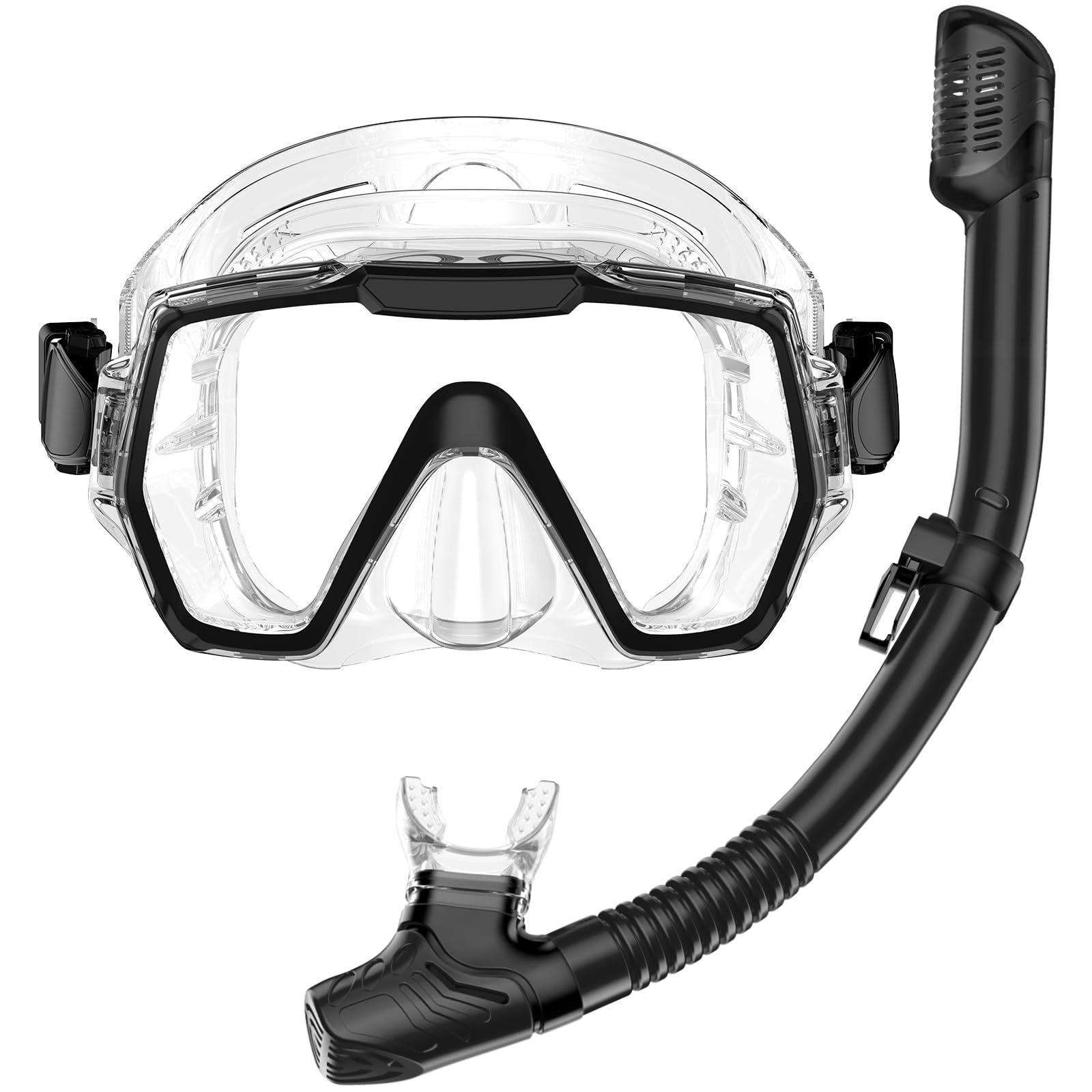 Honlanor Snorkel Set Adults Snorkeling Gear Anti-Leak and Anti-Fog Tempered Glass Lens Panoramic View Swim Mask Dry Top Snorkel Kit for Snorkeling