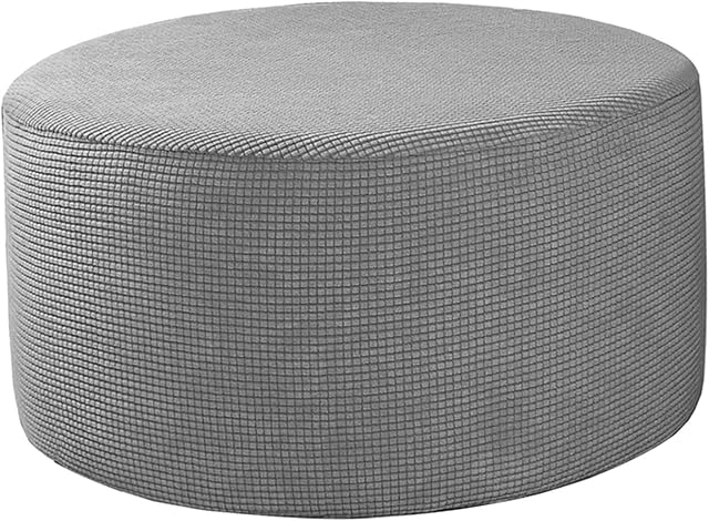 MERIGLARE Round Footstool Cover, Pouffe Covers, Small Ottoman Stool Seat Cover, Removable & Washable Stretch Slipcover Furniture Protector for Round Foot Stool Dia. 48-55cm - Gray