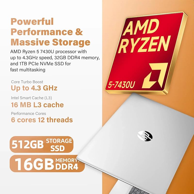 HP 17 Touchscreen Business Laptop - 17.3" Anti-Glare HD+ Display, Windows 11 Pro, Copilot Computer, AMD Ryzen 5 7430U (up to 4.3GHz), Backlit Keyboard, Wi-Fi 6, Fast Charge | 16GB RAM + 512GB SSD image 3