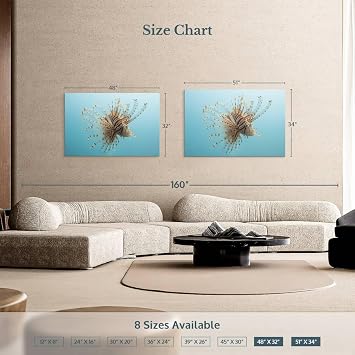 ElephantStock - Underwater Lionfish Figure Wall Art - Horizontal Canvas Wall Art - Living Room Wall Decor - Photography Animal Canvas Art - Beige And Blue Decor - 51 x 34
