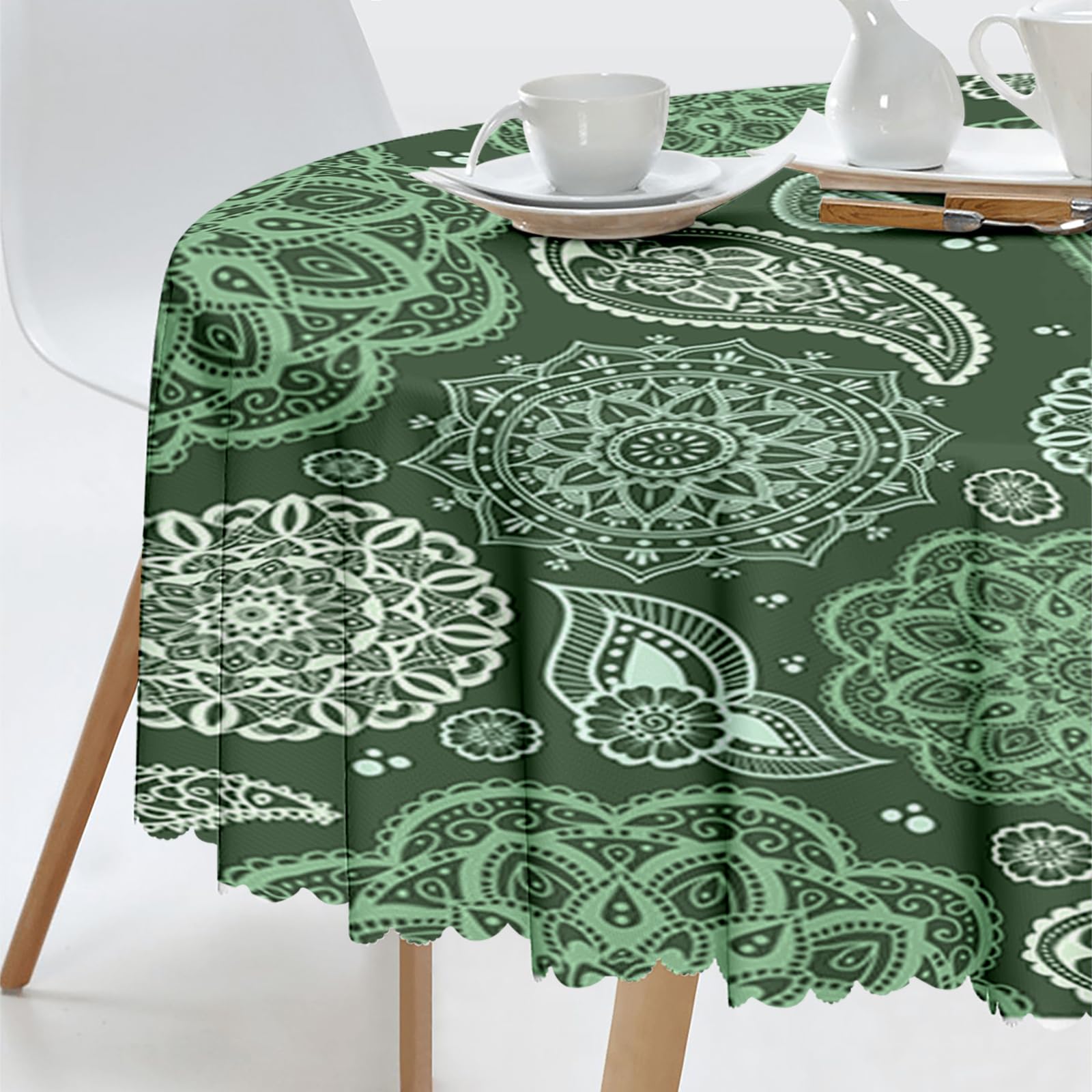 iEvery Green Paisley Round Tablecloth 150cm - Image 3