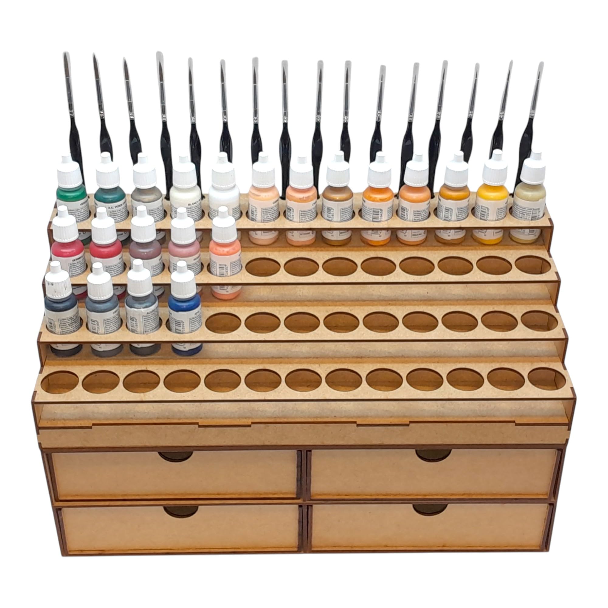 Rangement Peintures Vallejo 52 pots 16 Pinceaux 4 Grands Tiroirs. Support peinture warhammer 40k Compatible Peinture Army Painter rangement maquette outils