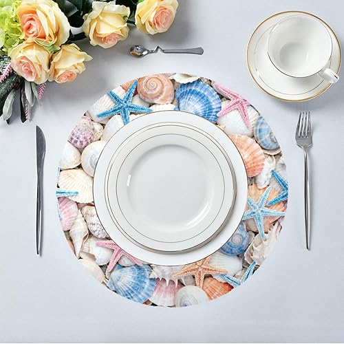 Miniatura 5 de Soft Color Shell and starfishes Round placemats wipable placemats for Dining Table Set of 4 15x15 in individuales para mesa de comedor Elegantes